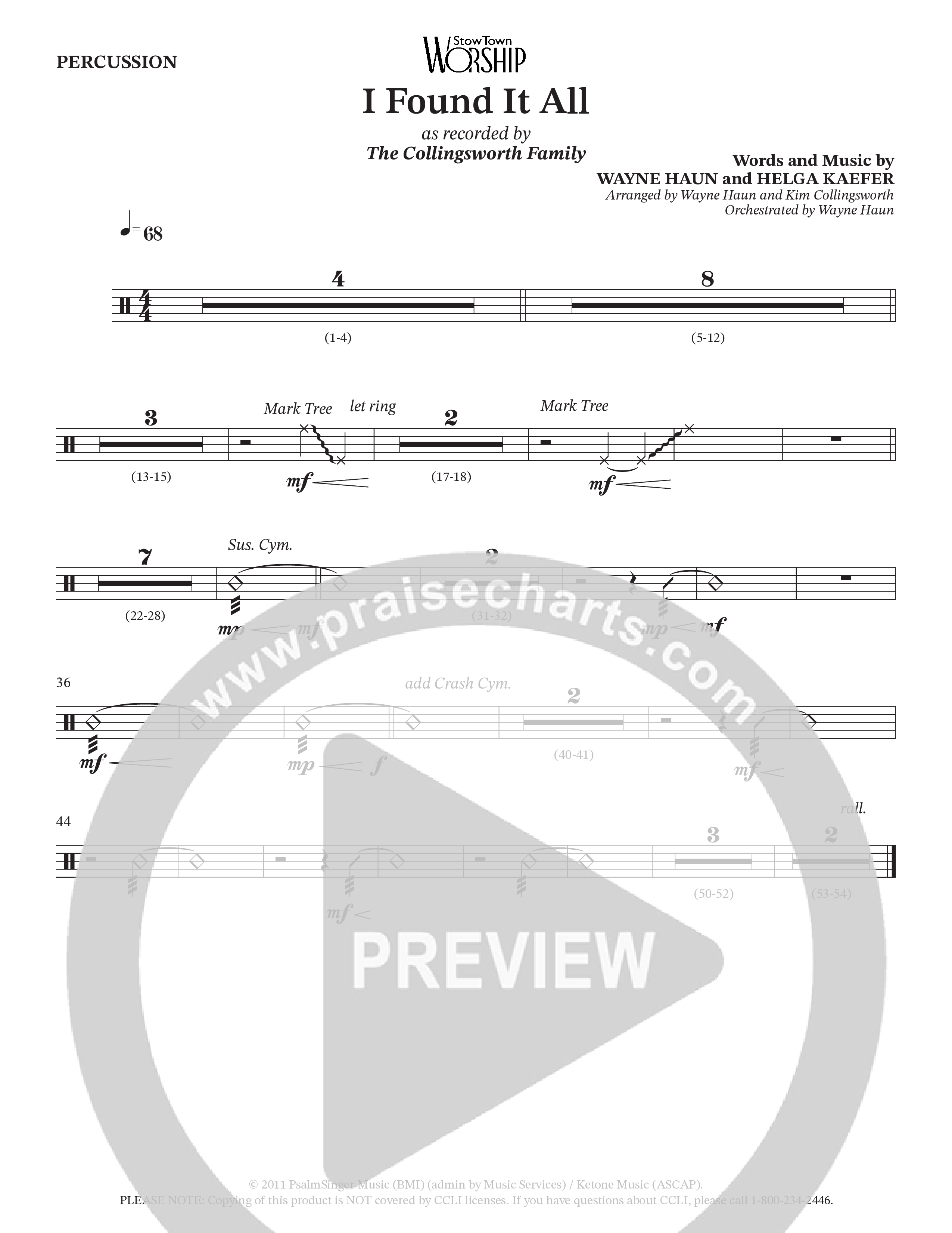 I Found It All (Choral Anthem SATB) Percussion (Collingsworth Family)