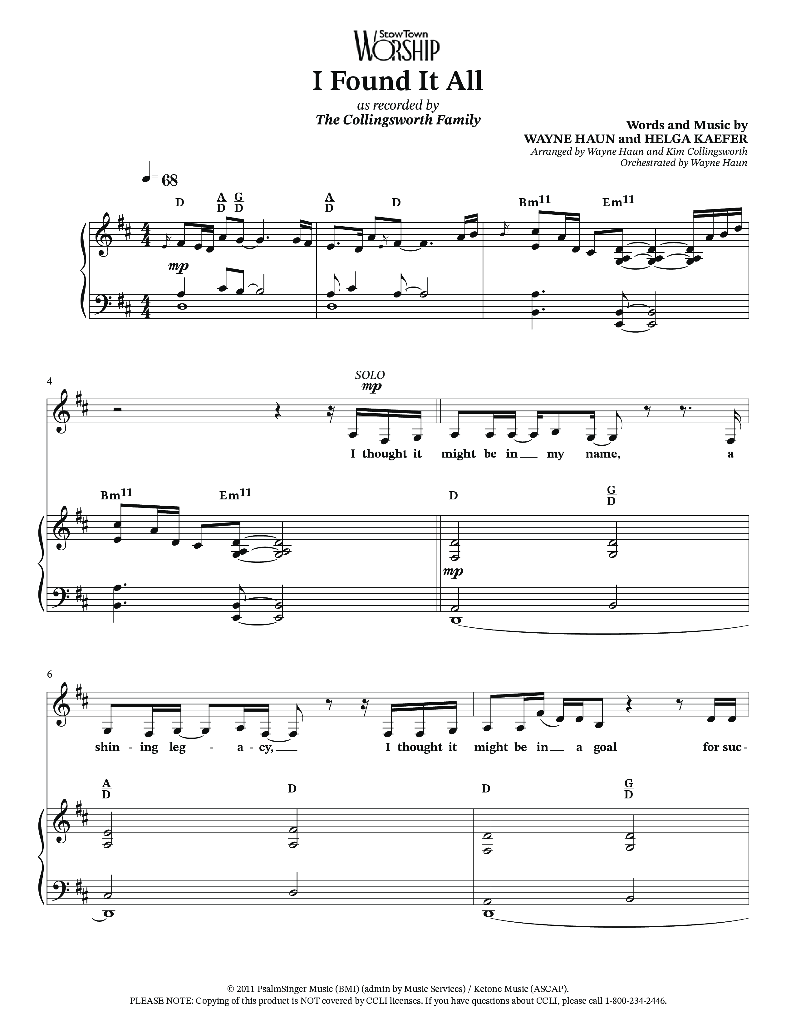 I Found It All (Choral Anthem SATB) Piano/Vocal Pack (Collingsworth Family)