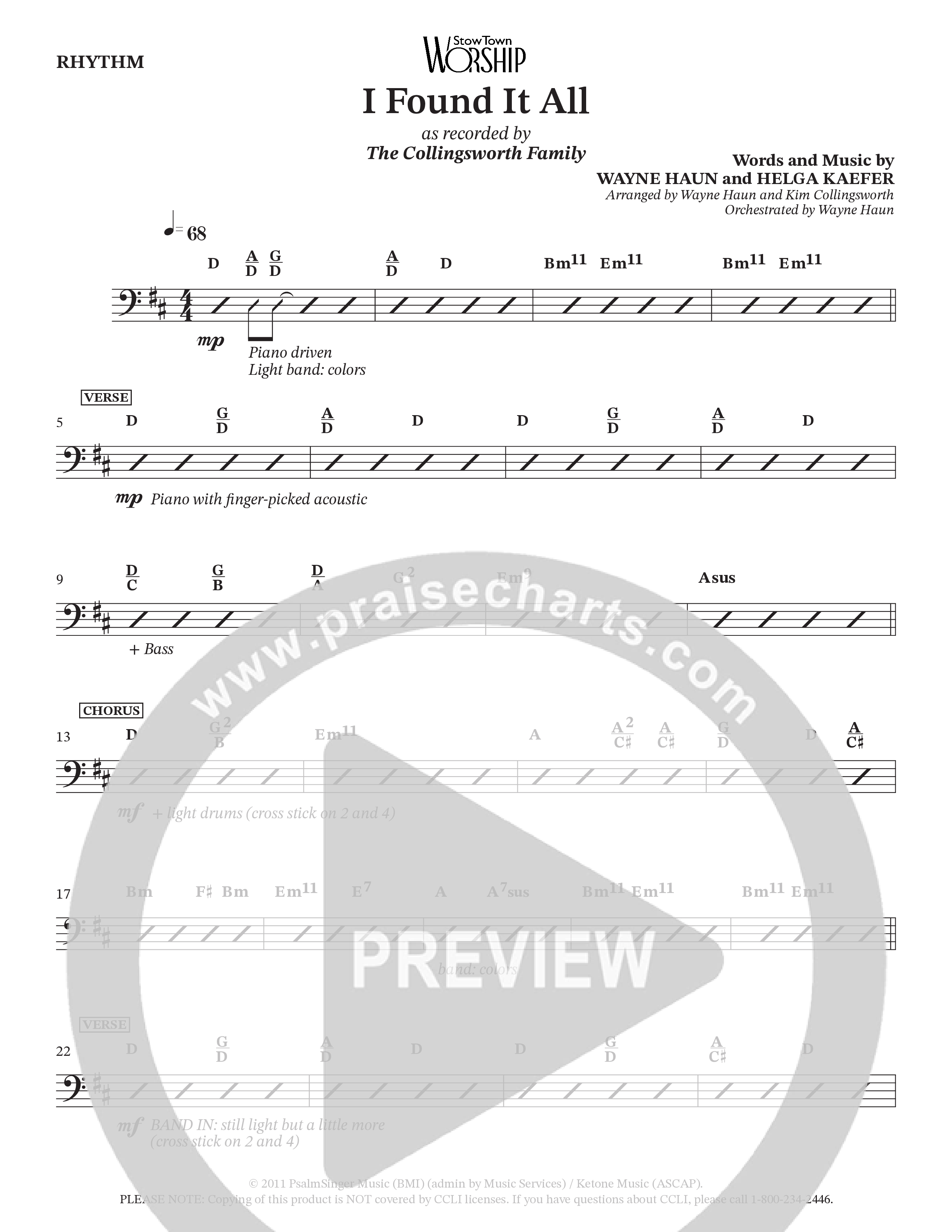 I Found It All (Choral Anthem SATB) Rhythm Chart (Collingsworth Family)