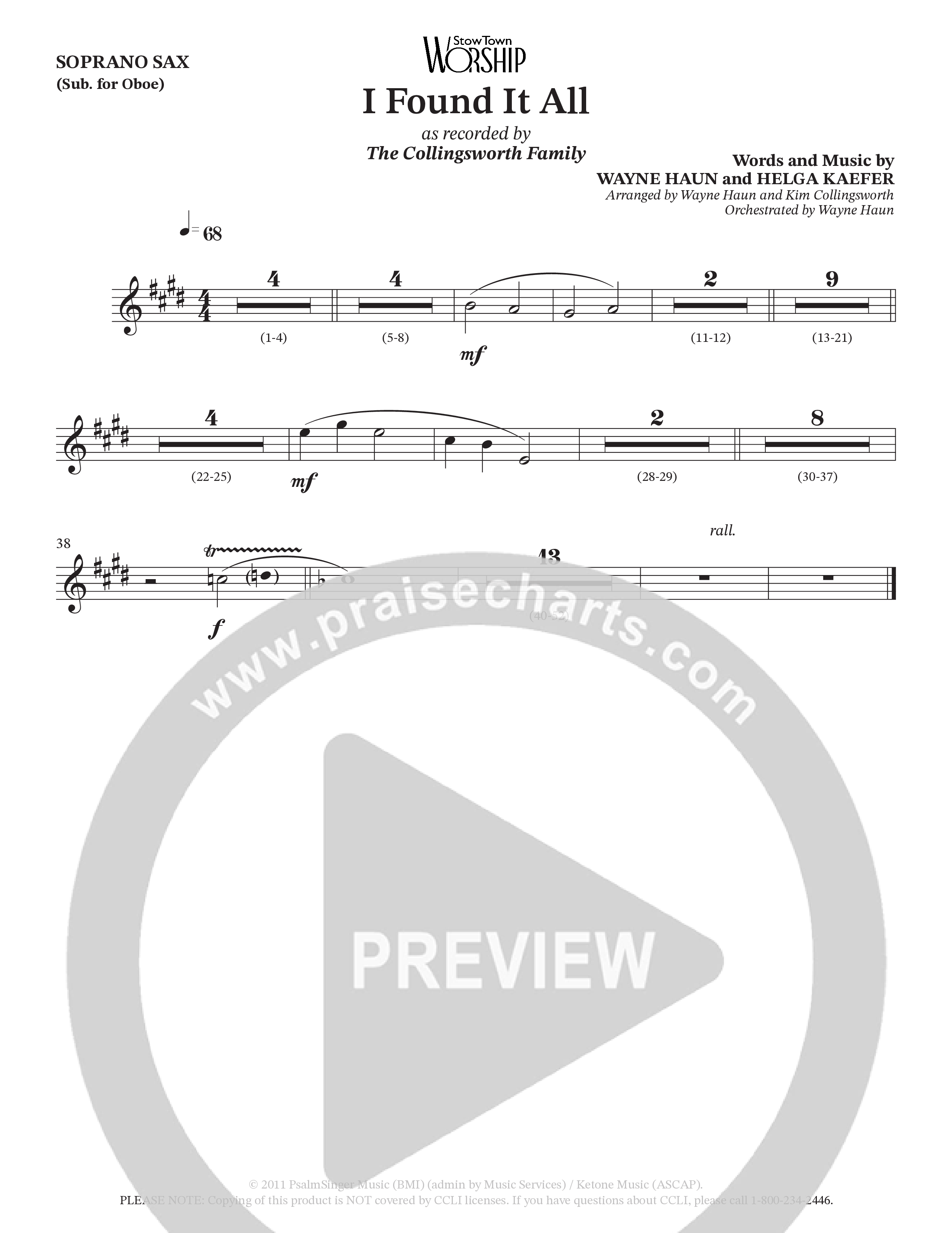 I Found It All (Choral Anthem SATB) Soprano Sax (Collingsworth Family)