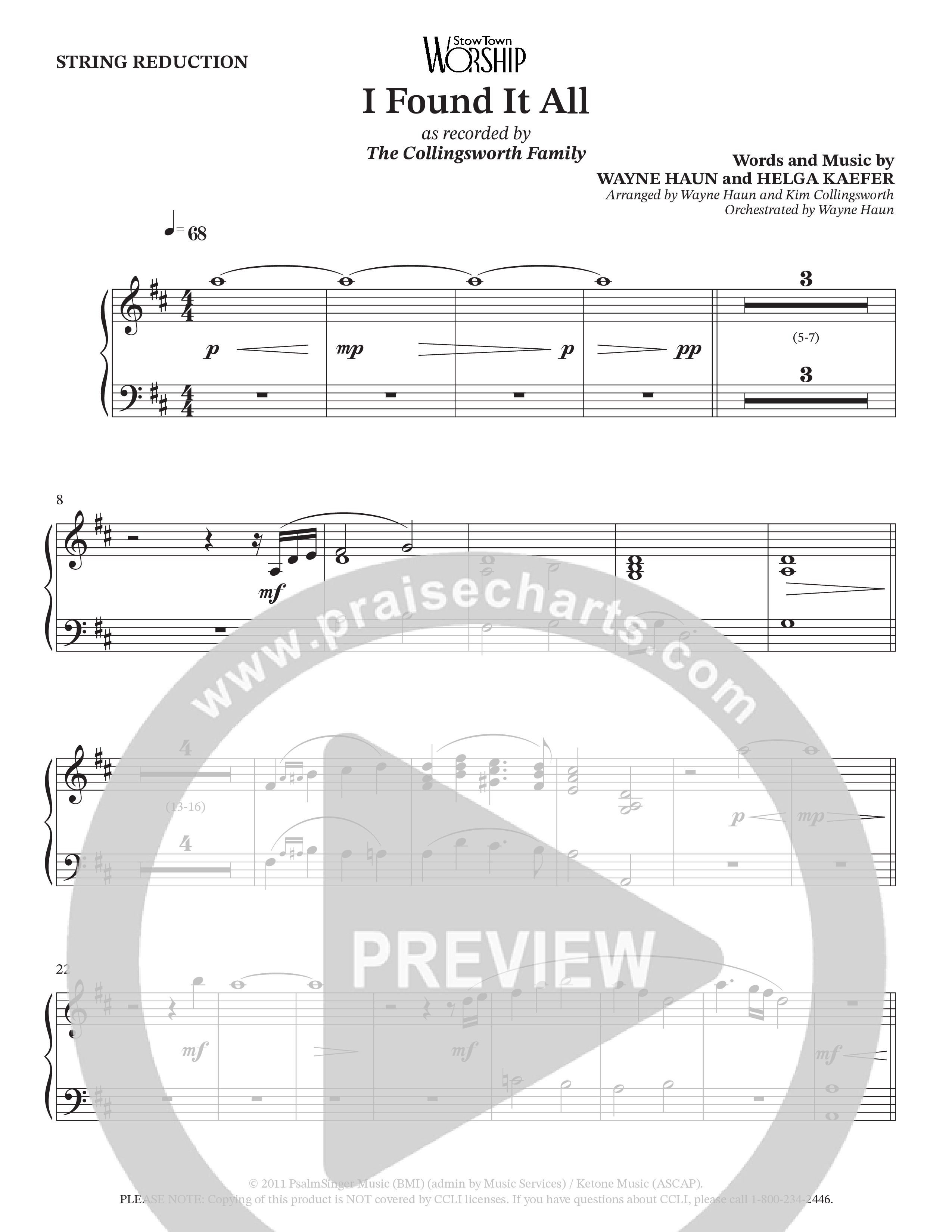 I Found It All (Choral Anthem SATB) String Reduction (Collingsworth Family)