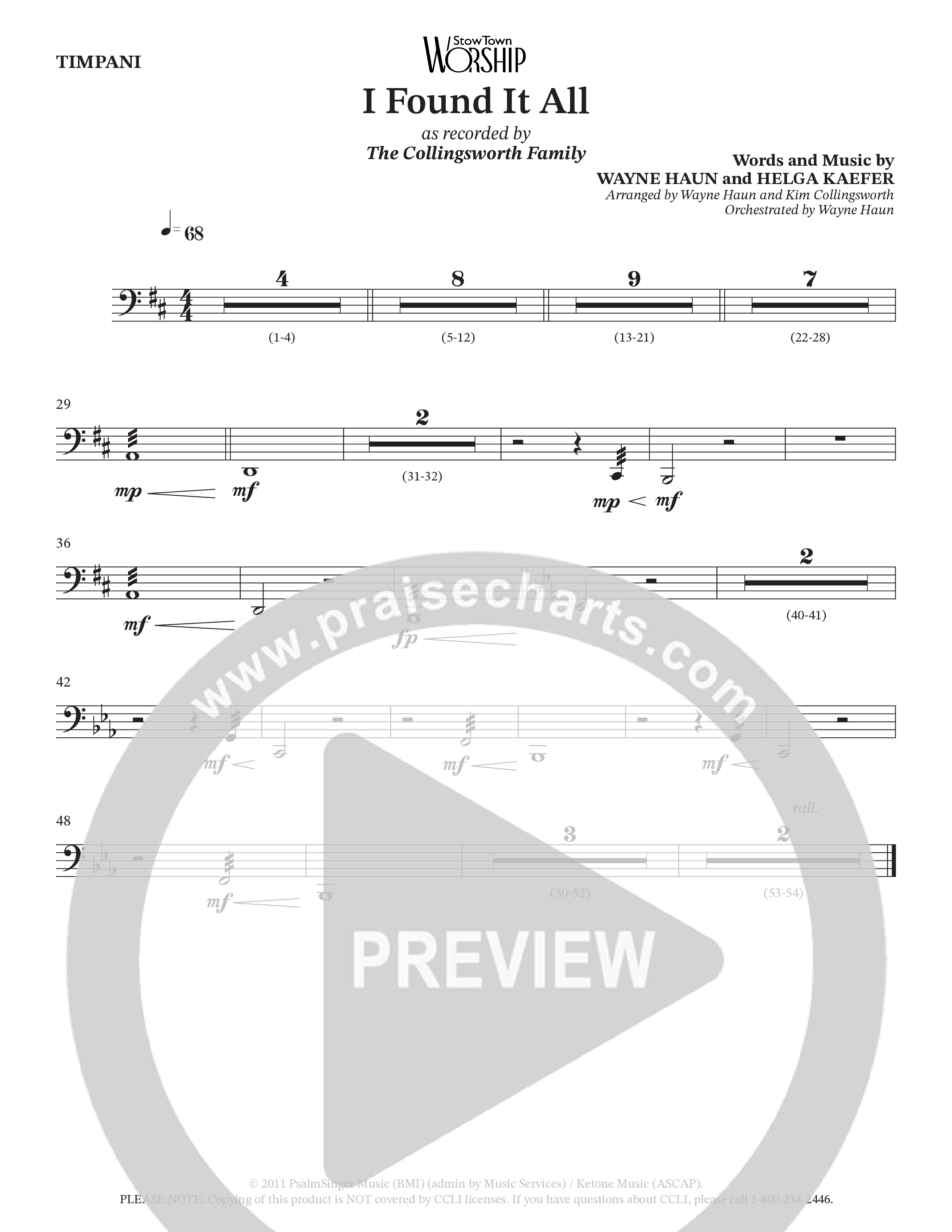 I Found It All (Choral Anthem SATB) Timpani (Collingsworth Family)