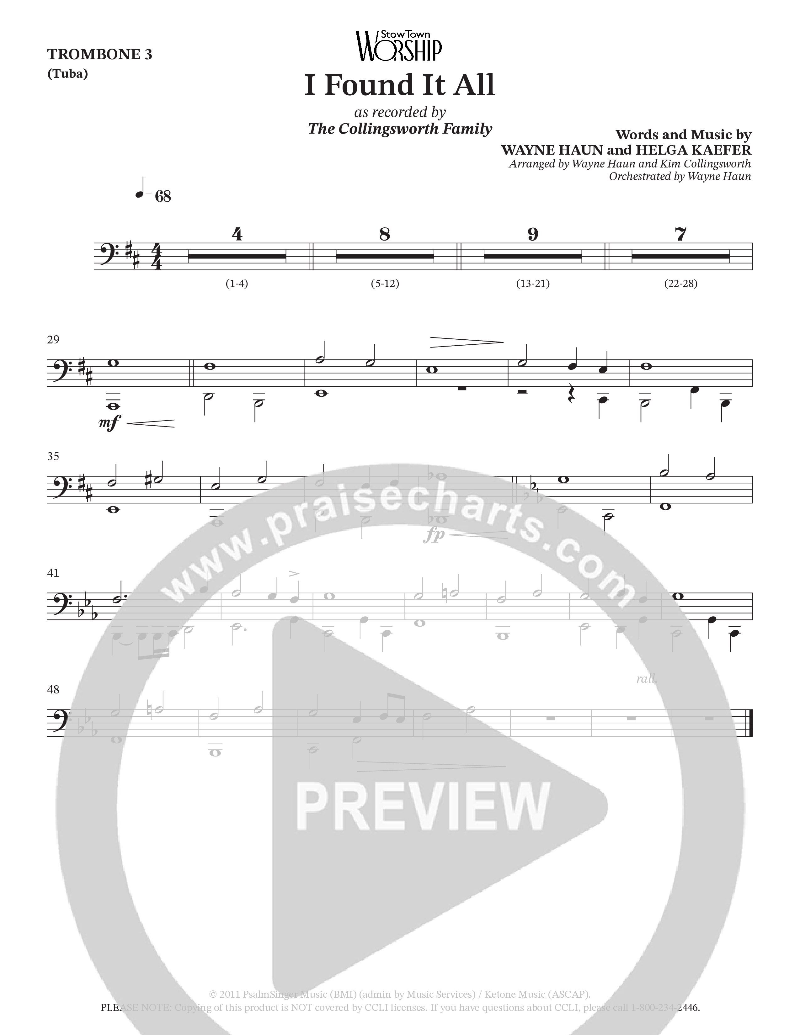 I Found It All (Choral Anthem SATB) Trombone 3/Tuba (Collingsworth Family)