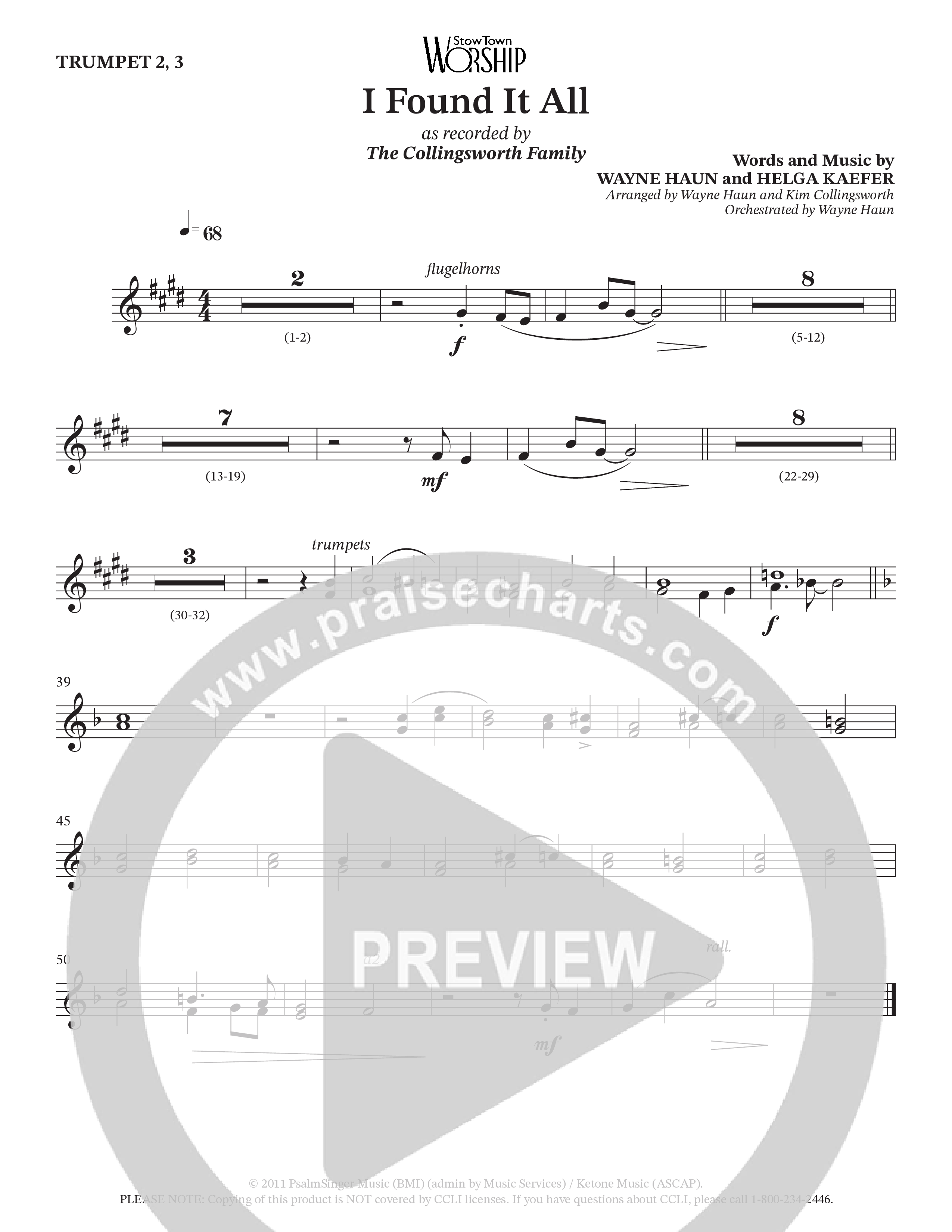 I Found It All (Choral Anthem SATB) Trumpet 2/3 (Collingsworth Family)