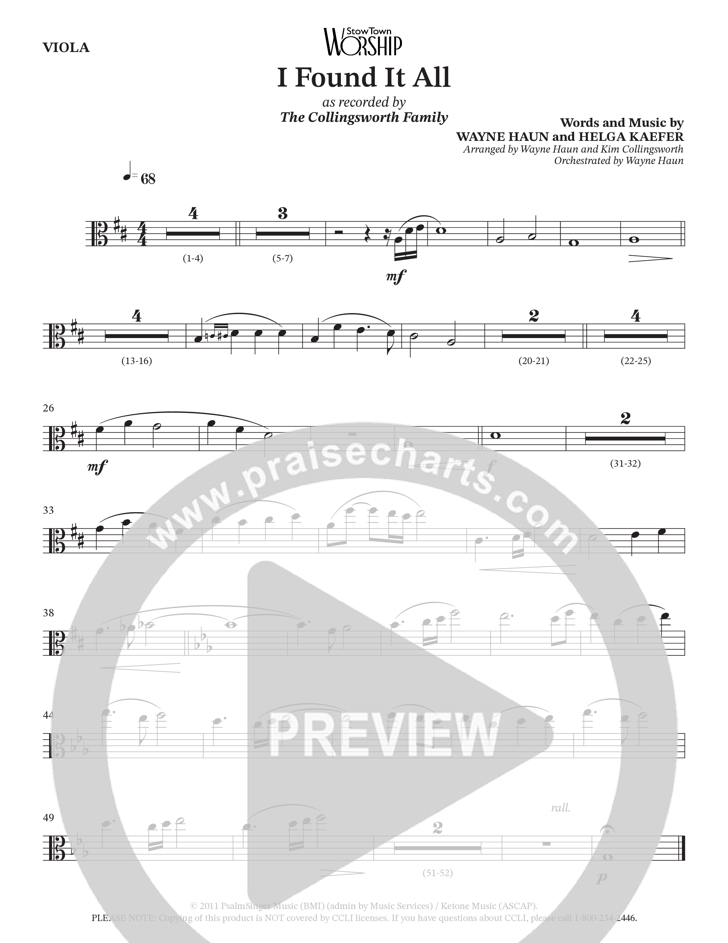 I Found It All (Choral Anthem SATB) Viola (Collingsworth Family)