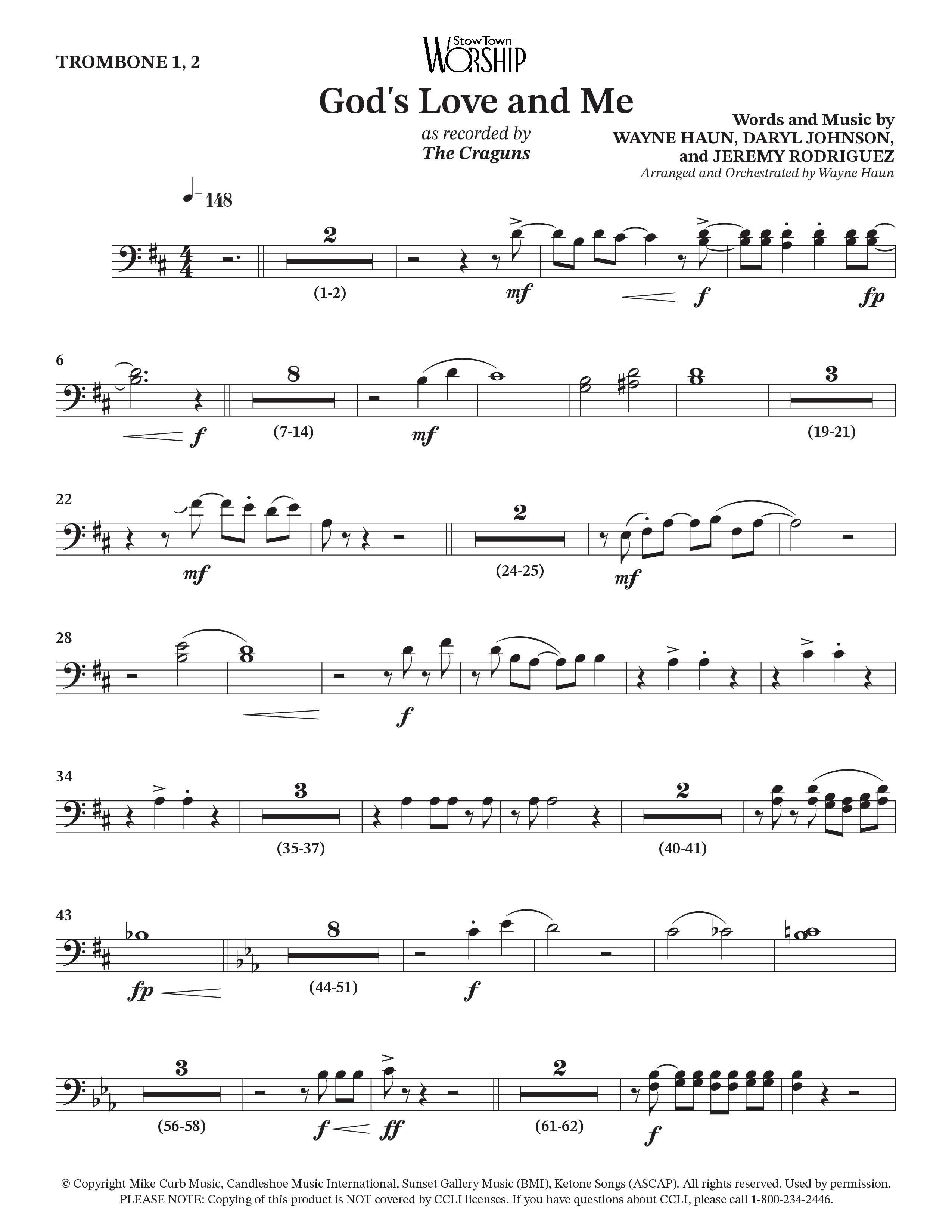 God's Love And Me (Choral Anthem SATB) Trombone 1/2 (The Craguns)