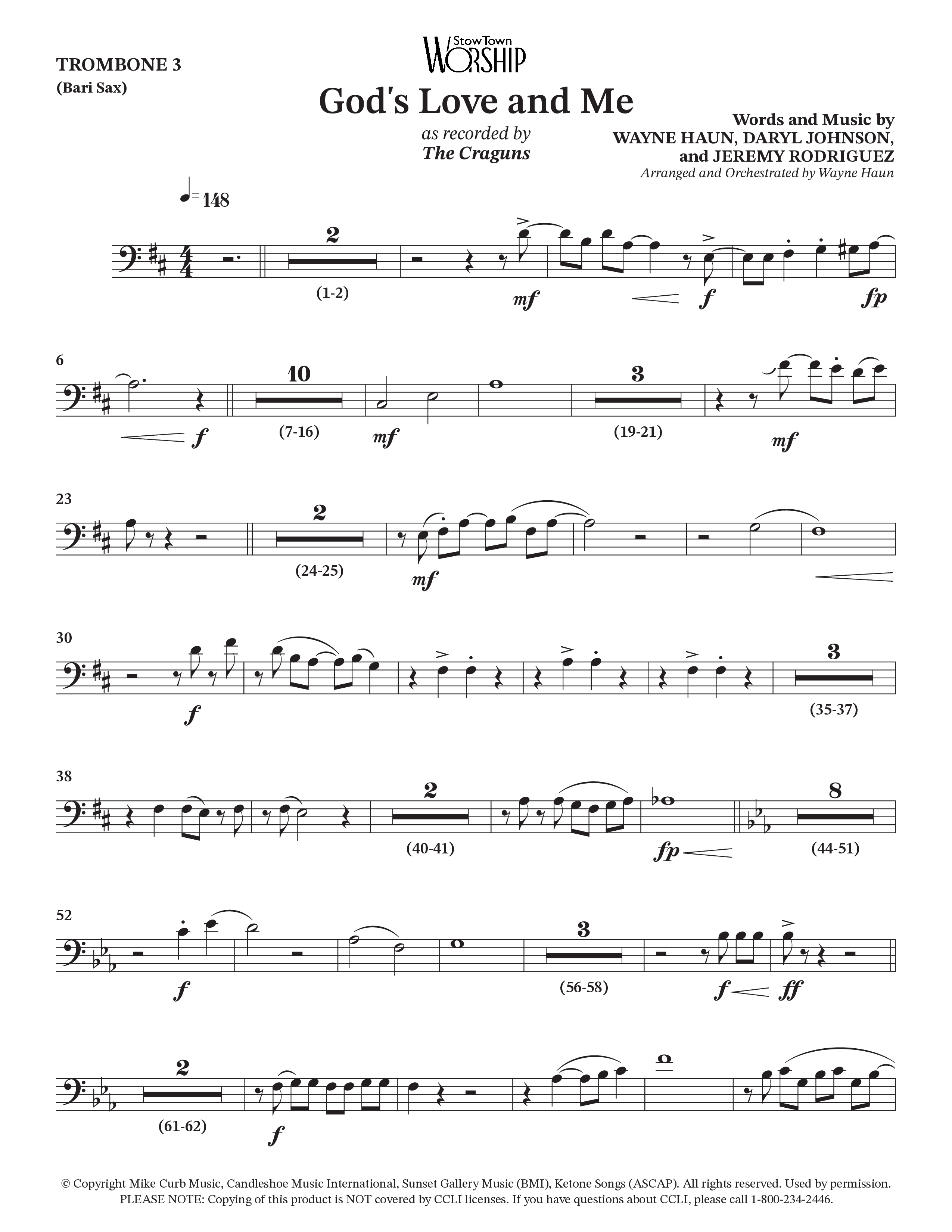 God's Love And Me (Choral Anthem SATB) Trombone 3 (The Craguns)