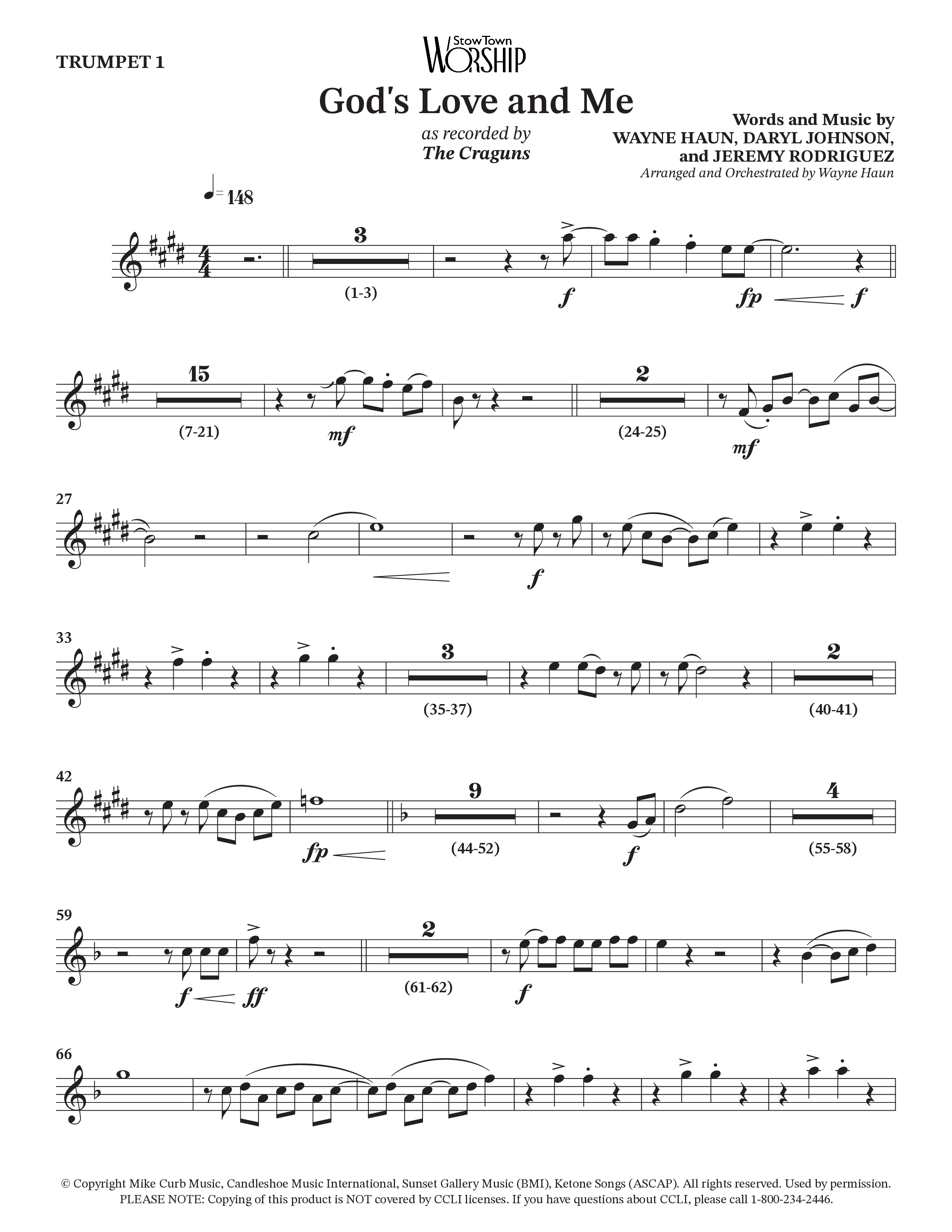 God's Love And Me (Choral Anthem SATB) Trumpet 1 (The Craguns)