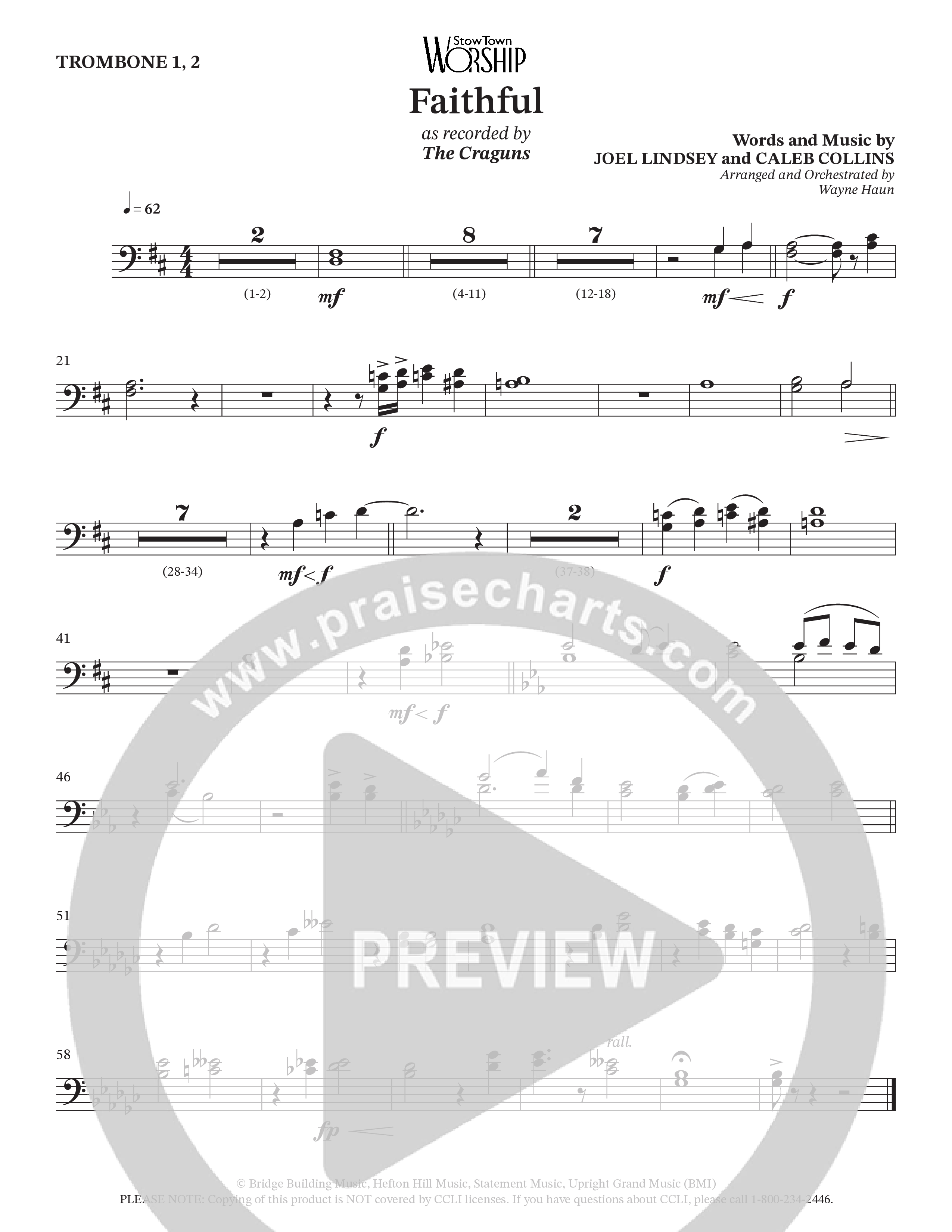 Faithful (Choral Anthem SATB) Trombone 1/2 (The Craguns)