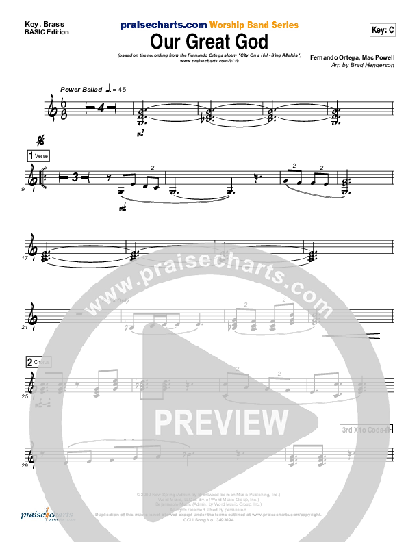Our Great God 3 Part Brass (Fernando Ortega)