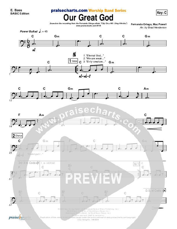 Our Great God Bass Guitar (Fernando Ortega)