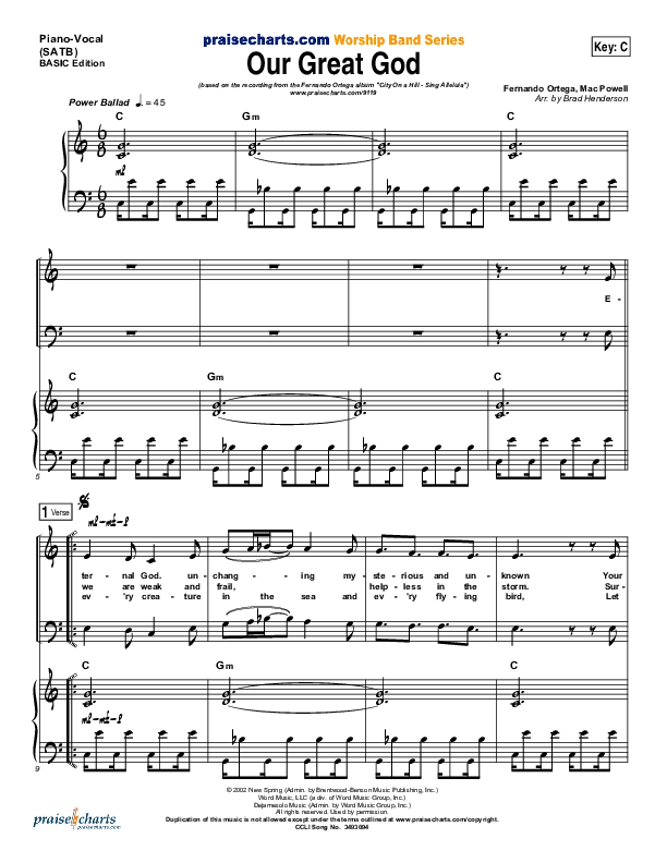 Our Great God Piano/Vocal (SATB) (Fernando Ortega)