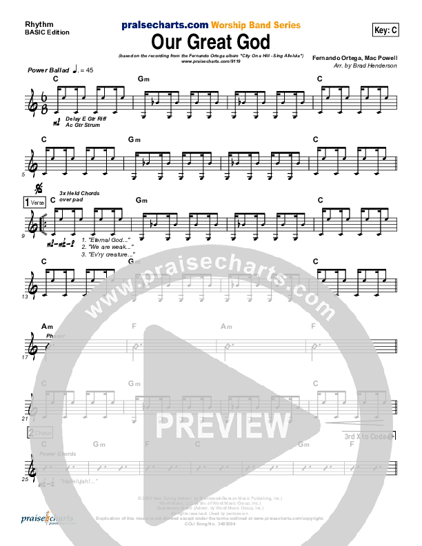 Our Great God Rhythm Chart (Fernando Ortega)