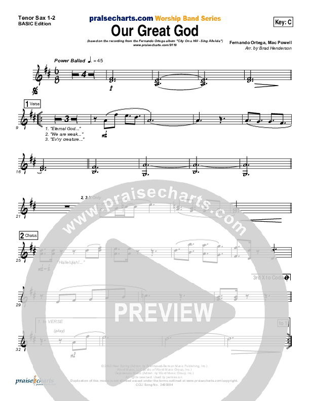 Our Great God Tenor Sax 1/2 (Fernando Ortega)