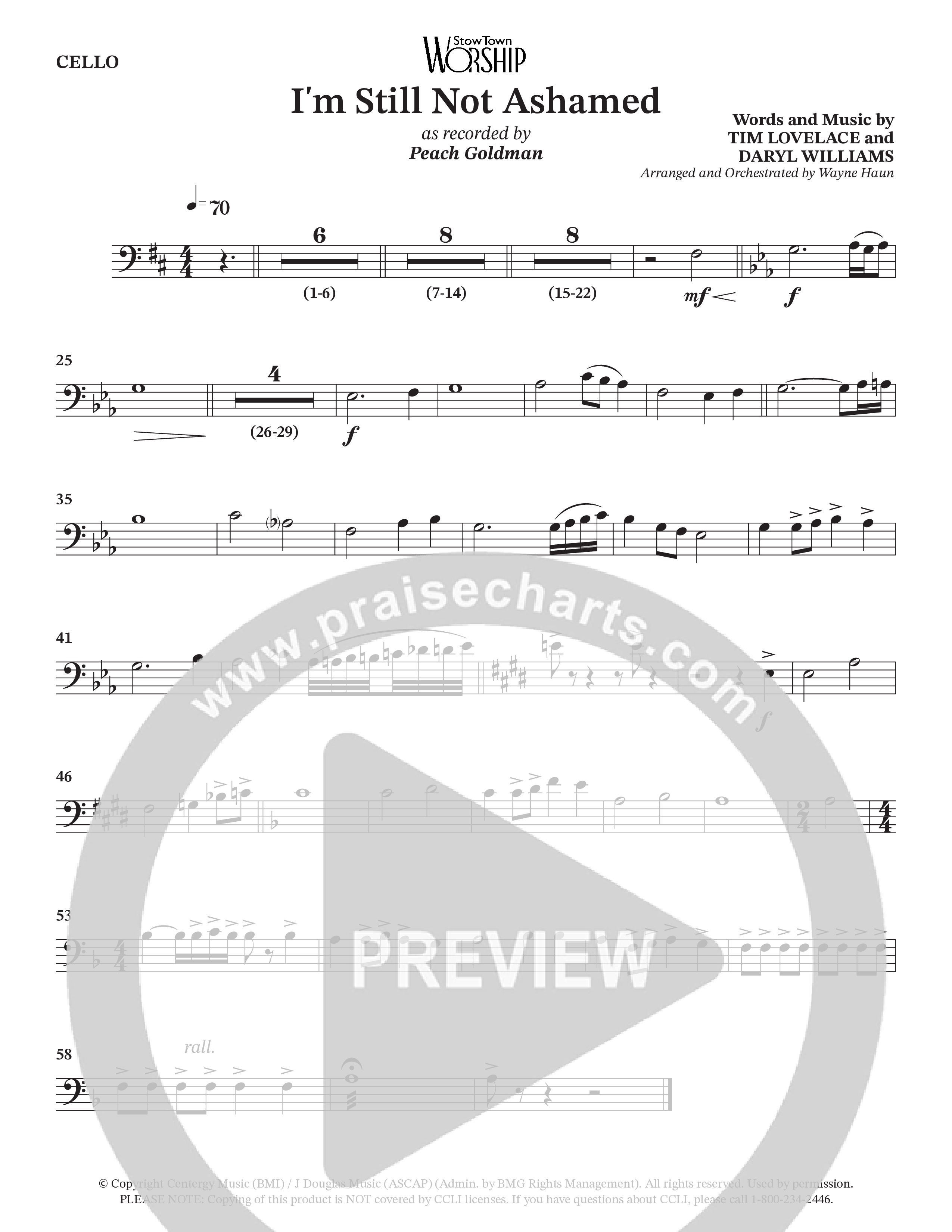I'm Still Not Ashamed (Choral Anthem SATB) Cello (Peach Goldman)