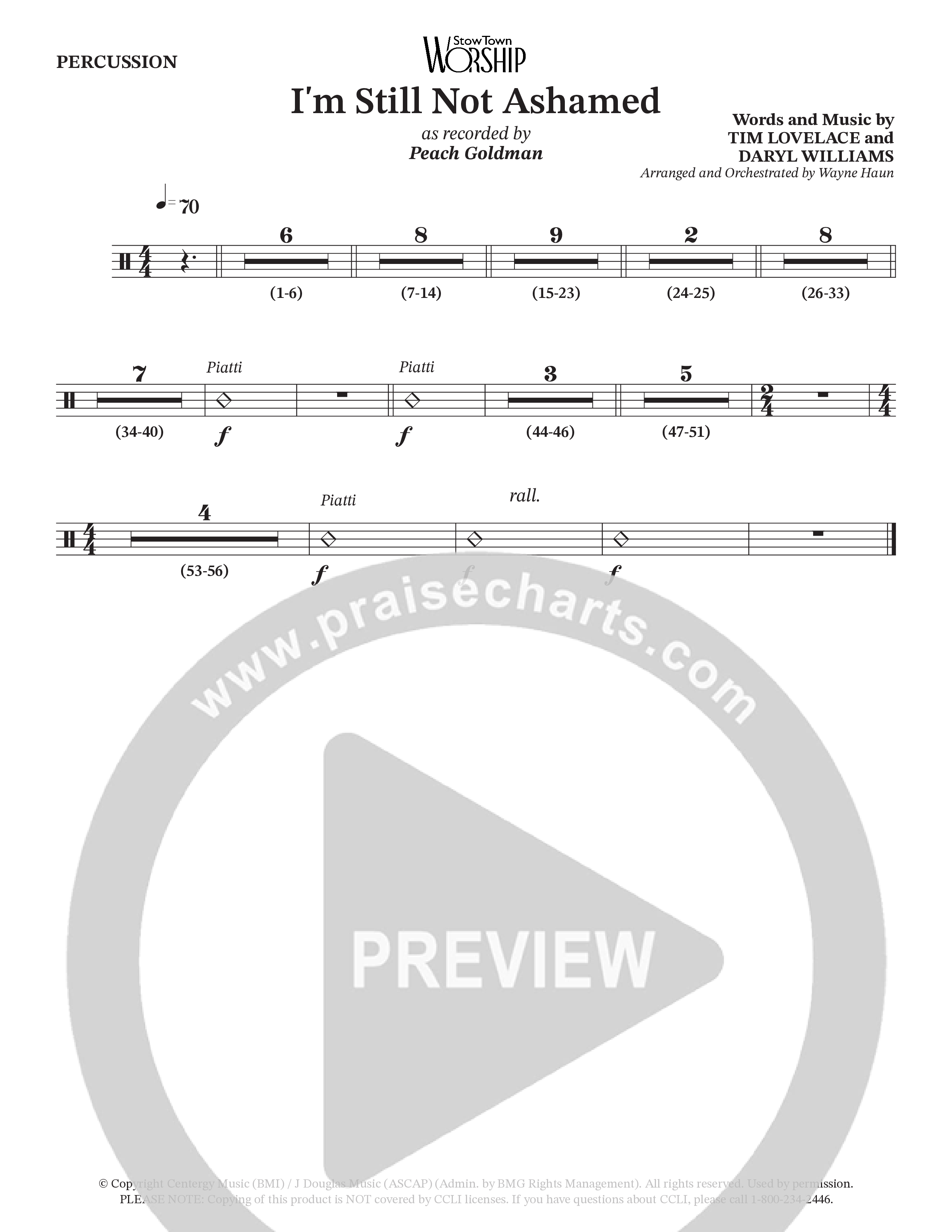 I'm Still Not Ashamed (Choral Anthem SATB) Percussion (Peach Goldman)