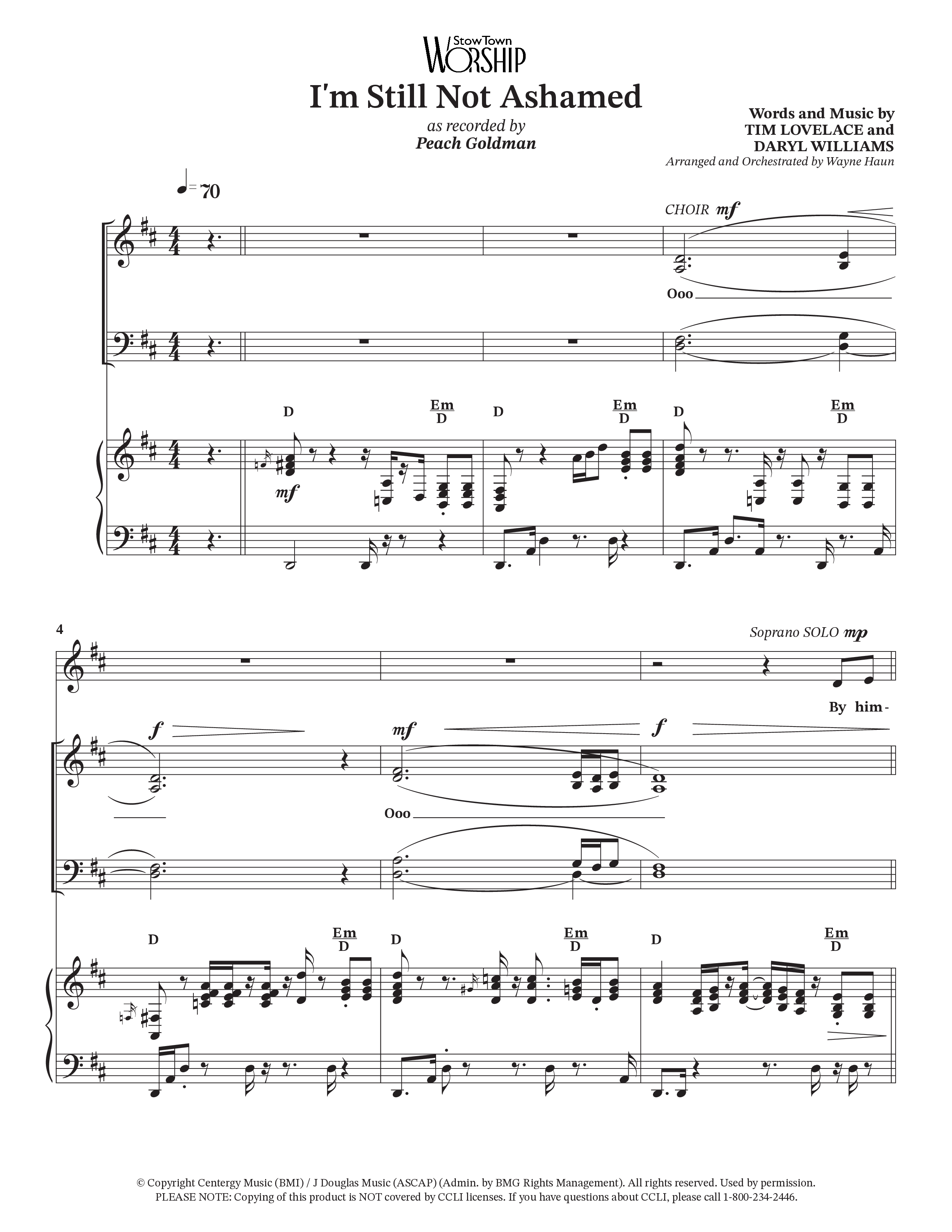 I'm Still Not Ashamed (Choral Anthem SATB) Piano/Vocal Pack (Peach Goldman)