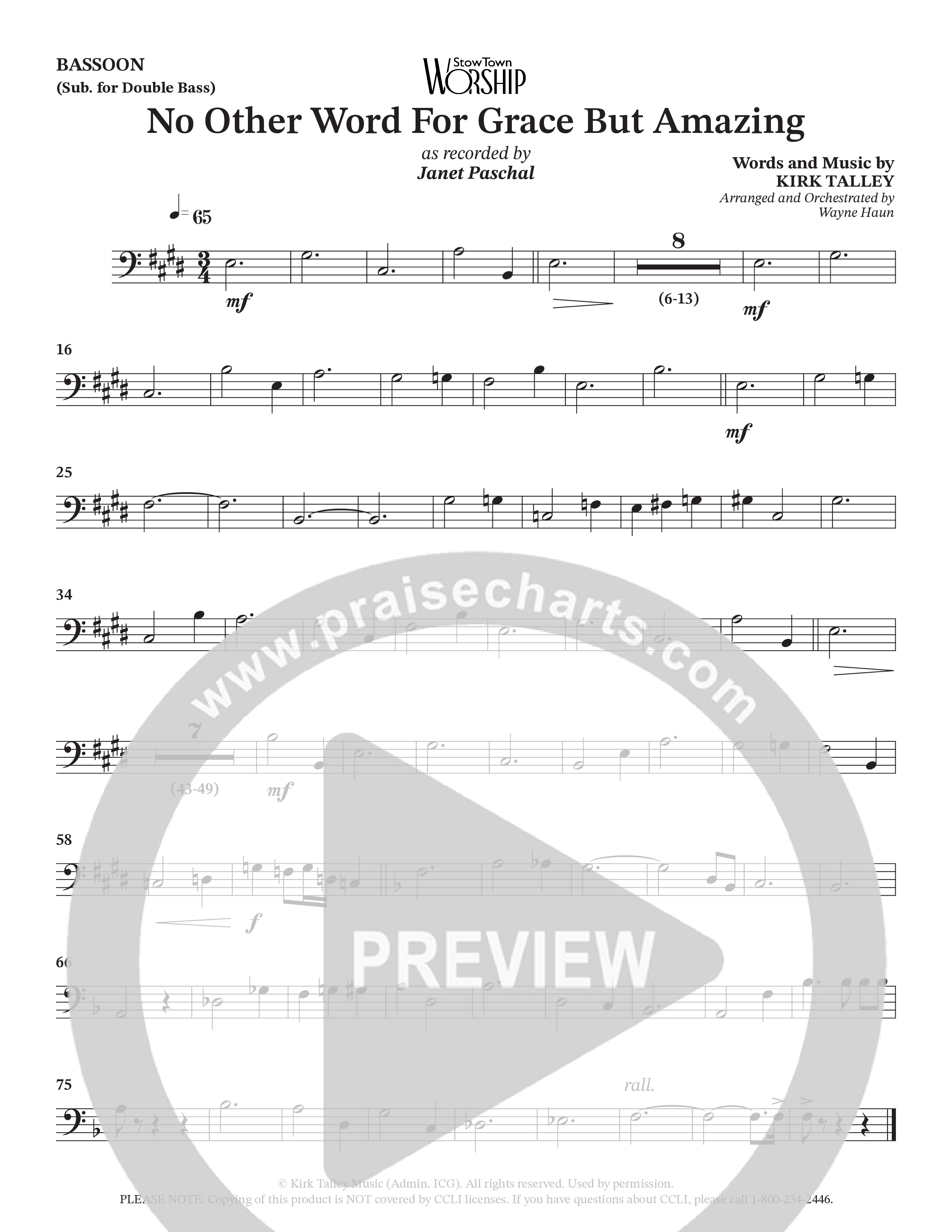 No Other Word For Grace But Amazing (Choral Anthem SATB) Bassoon (Janet Paschal / Houston's First Worship)