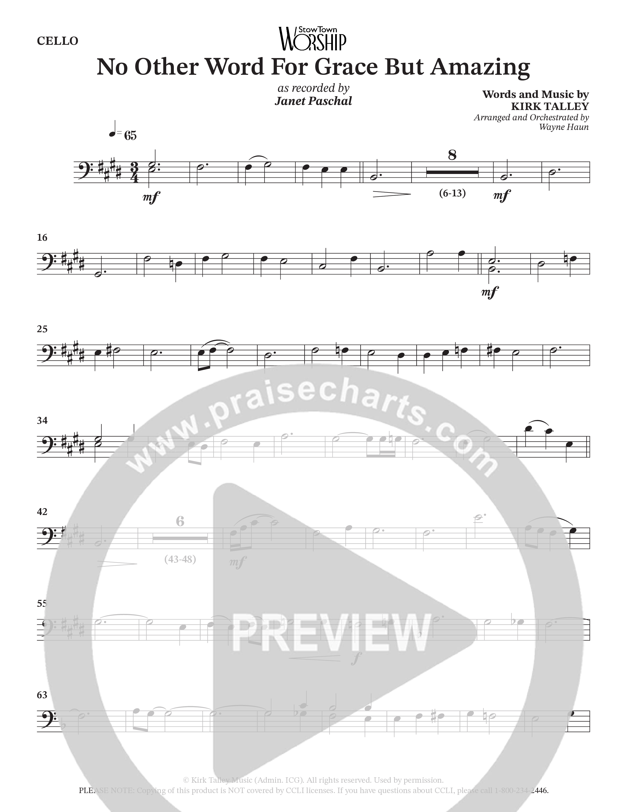No Other Word For Grace But Amazing (Choral Anthem SATB) Cello (Janet Paschal / Houston's First Worship)