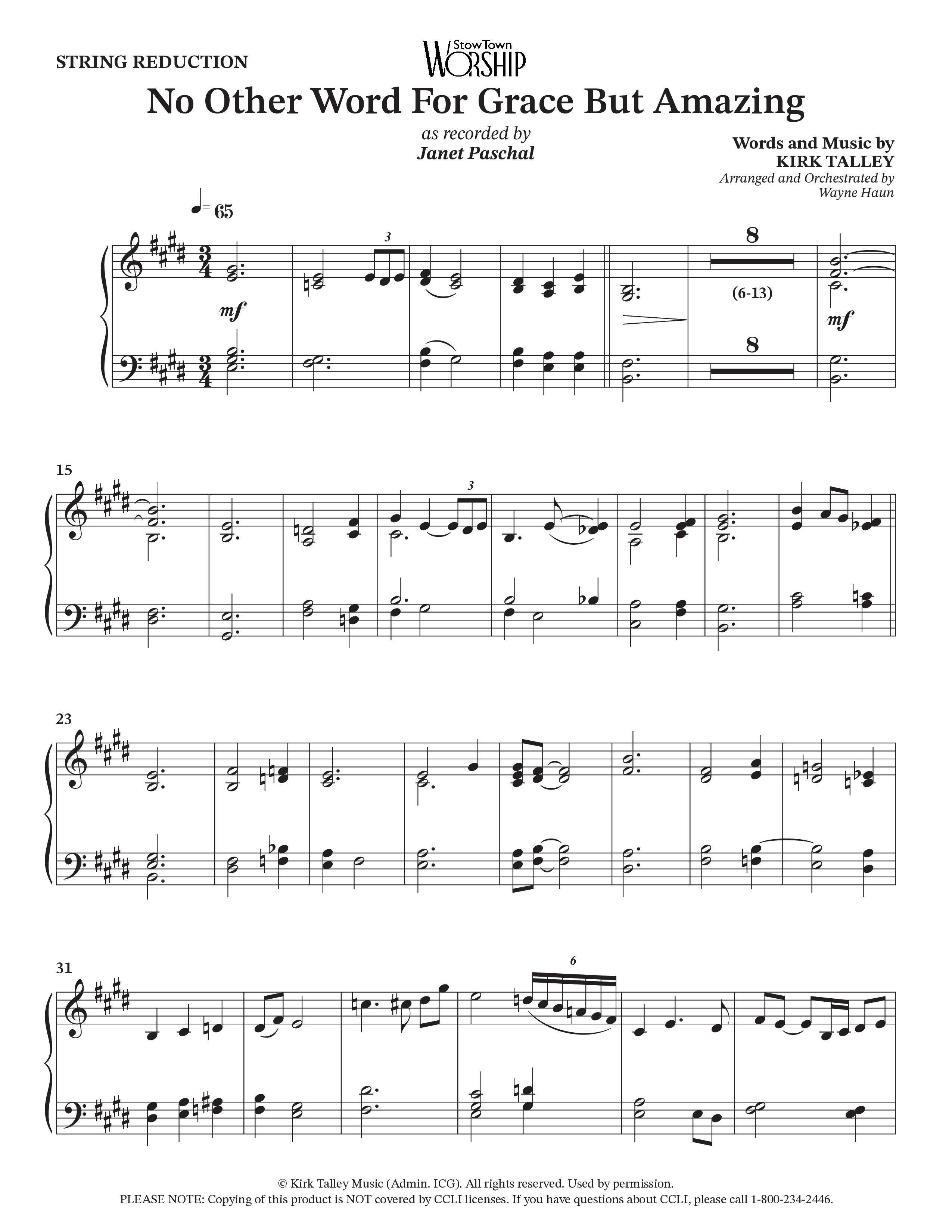 No Other Word For Grace But Amazing (Choral Anthem SATB) String Reduction (Janet Paschal / Houston's First Worship)