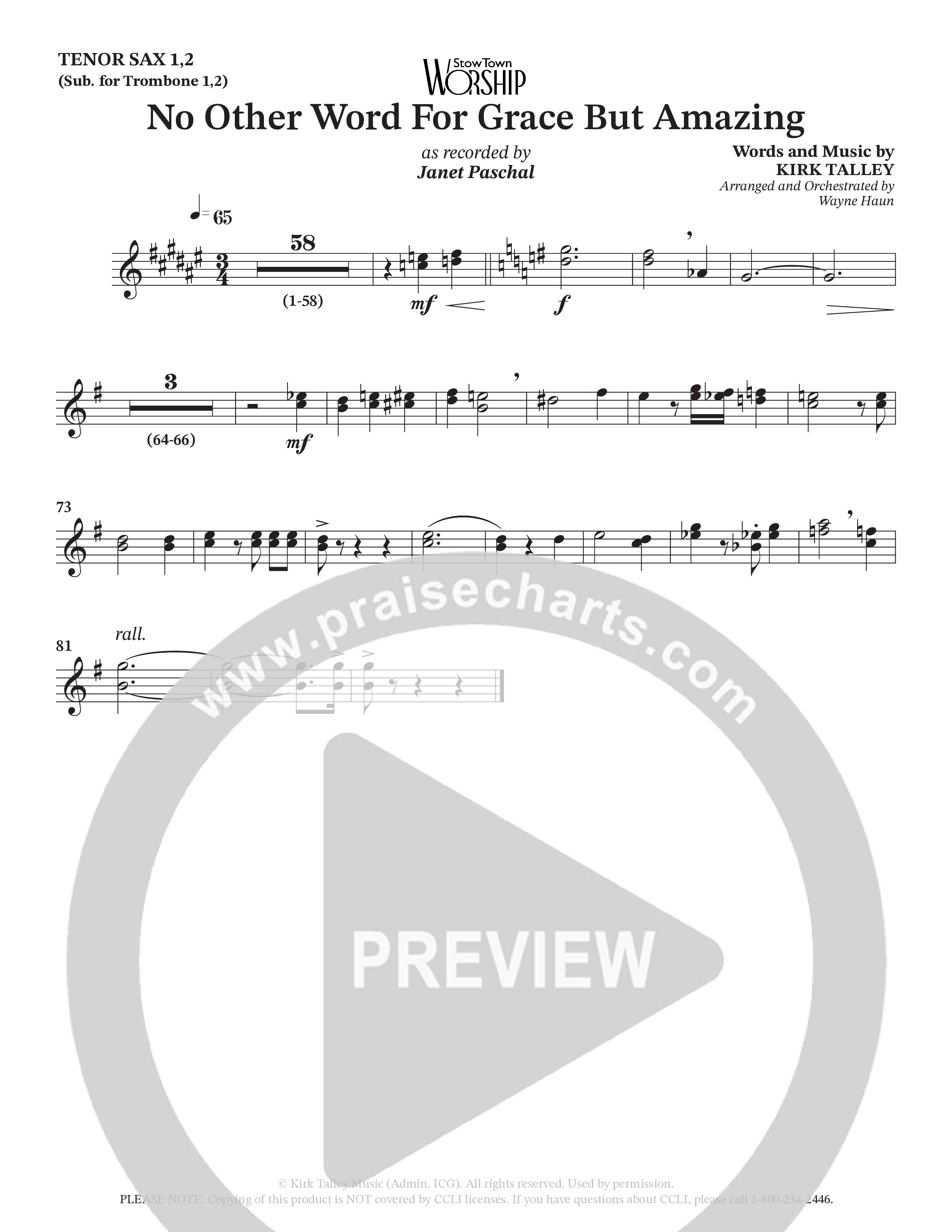 No Other Word For Grace But Amazing (Choral Anthem SATB) Tenor Sax/Baritone T.C. (Janet Paschal / Houston's First Worship)