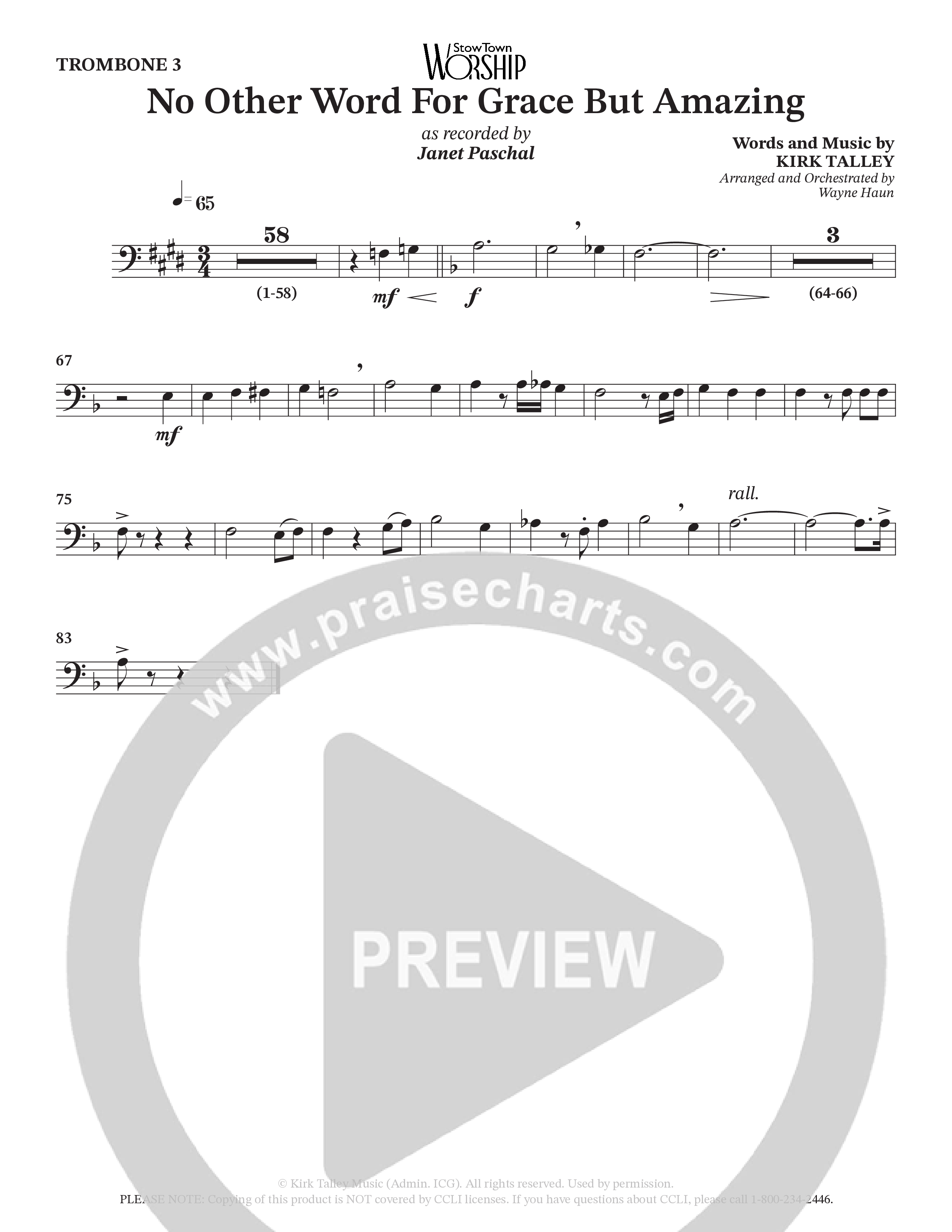 No Other Word For Grace But Amazing (Choral Anthem SATB) Trombone 3 (Janet Paschal / Houston's First Worship)