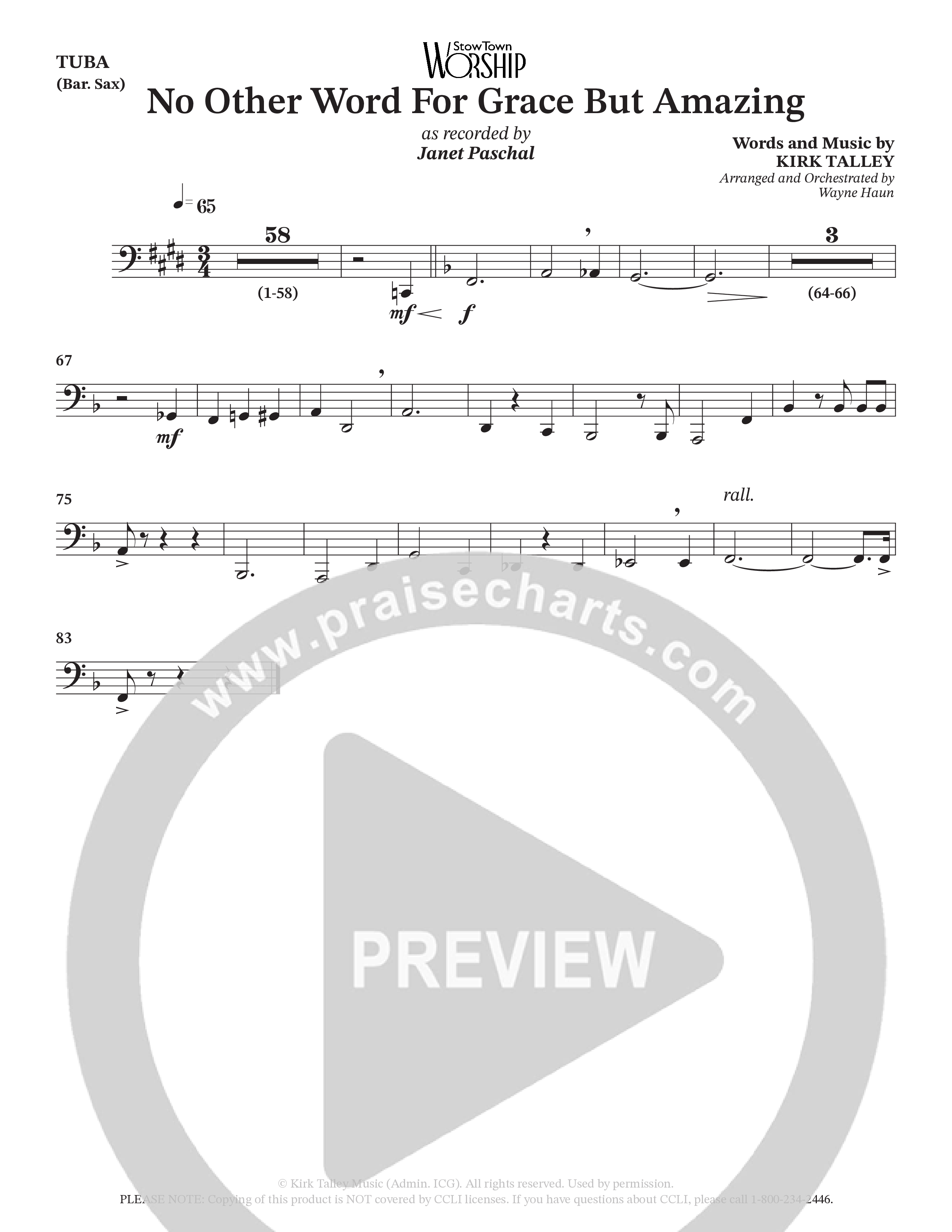 No Other Word For Grace But Amazing (Choral Anthem SATB) Tuba (Janet Paschal / Houston's First Worship)