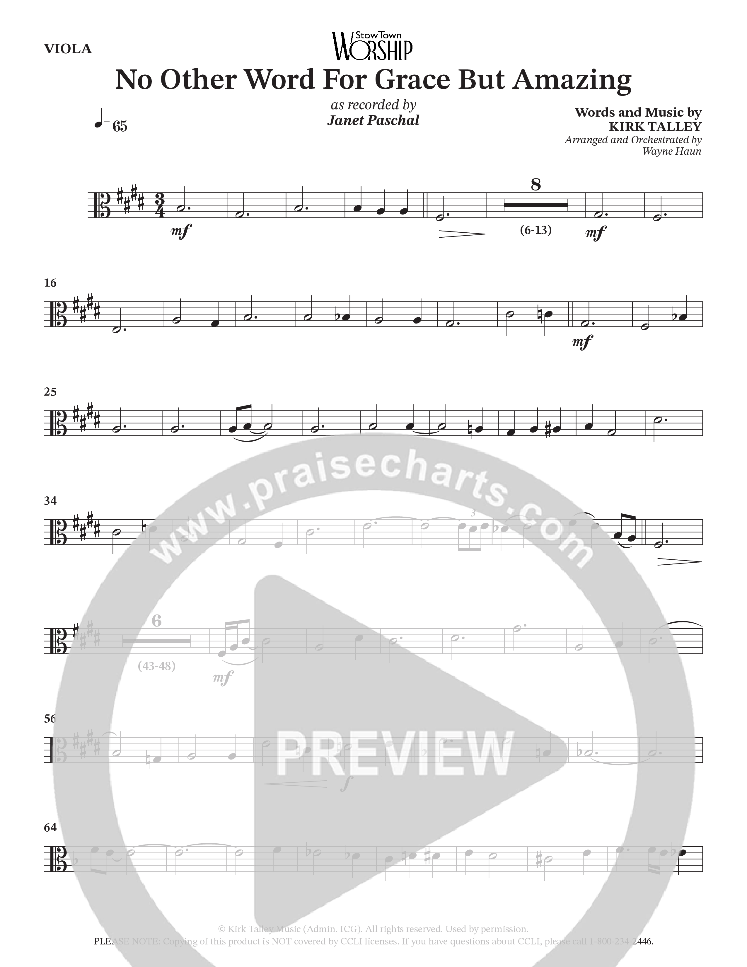 No Other Word For Grace But Amazing (Choral Anthem SATB) Viola (Janet Paschal / Houston's First Worship)