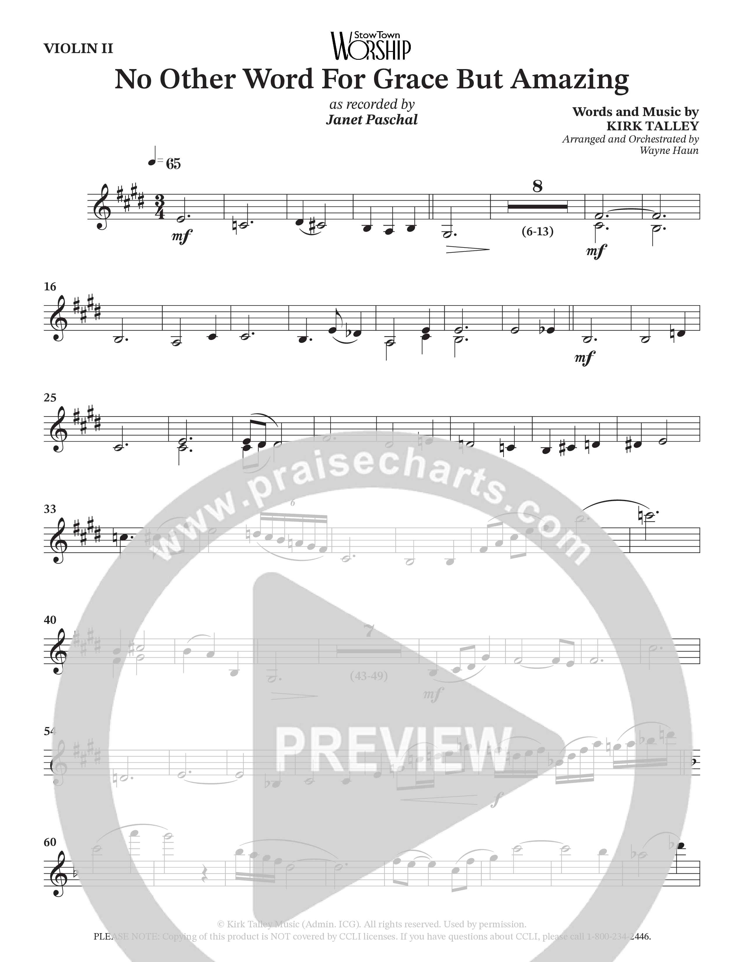 No Other Word For Grace But Amazing (Choral Anthem SATB) Violin 2 (Janet Paschal / Houston's First Worship)