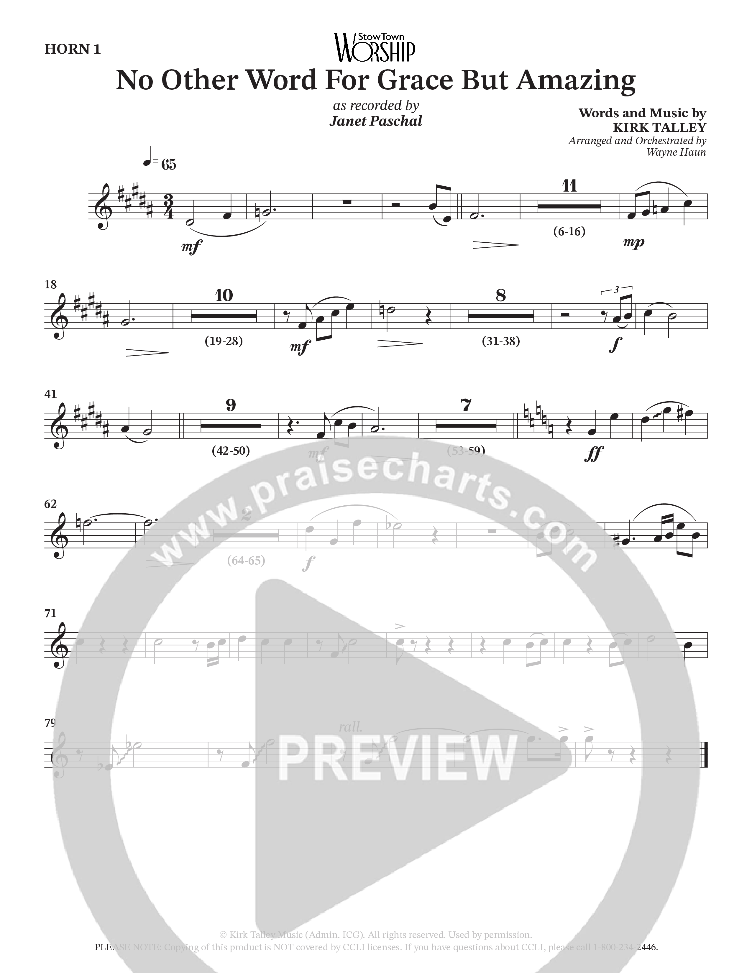 No Other Word For Grace But Amazing (Choral Anthem SATB) French Horn (Janet Paschal / Houston's First Worship)