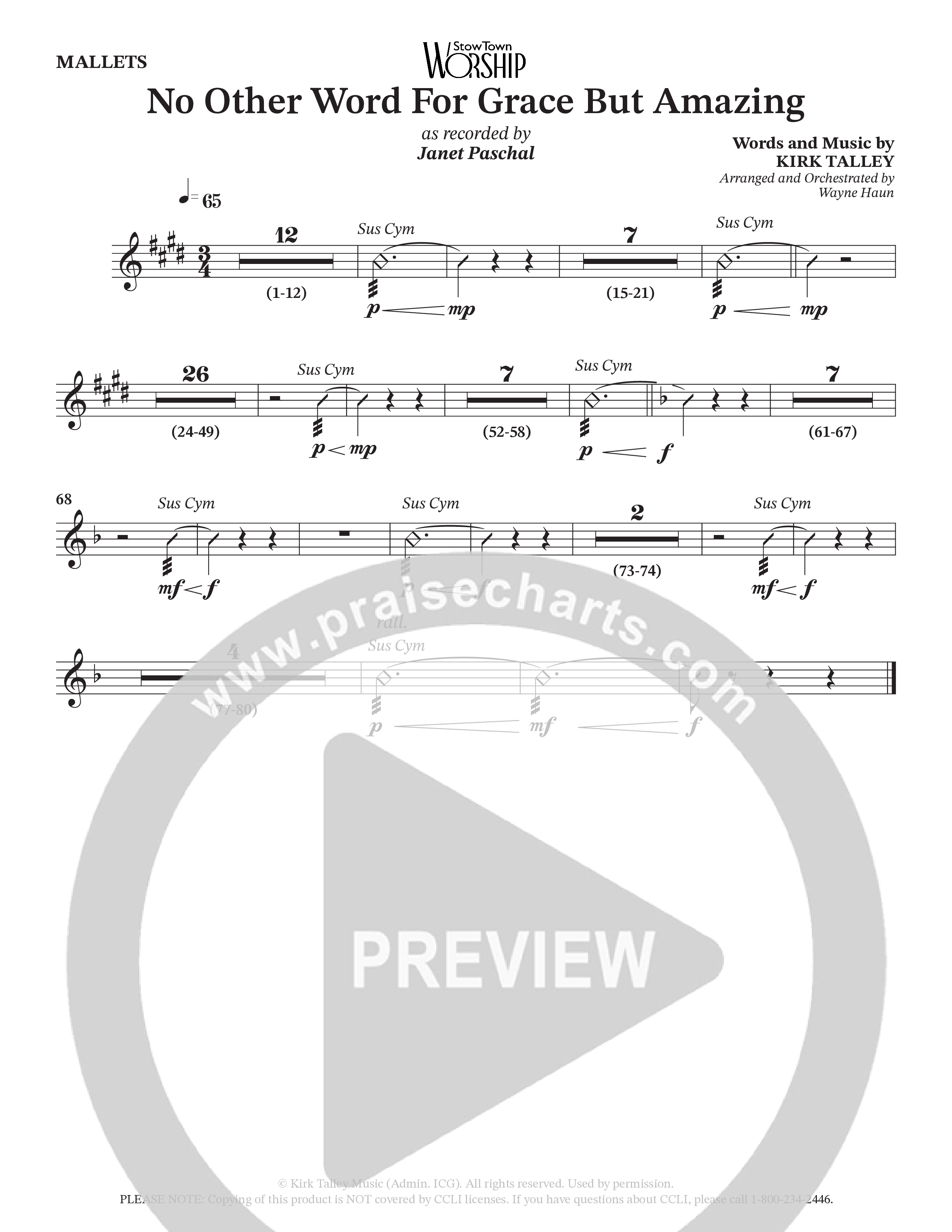No Other Word For Grace But Amazing (Choral Anthem SATB) Mallets (Janet Paschal / Houston's First Worship)