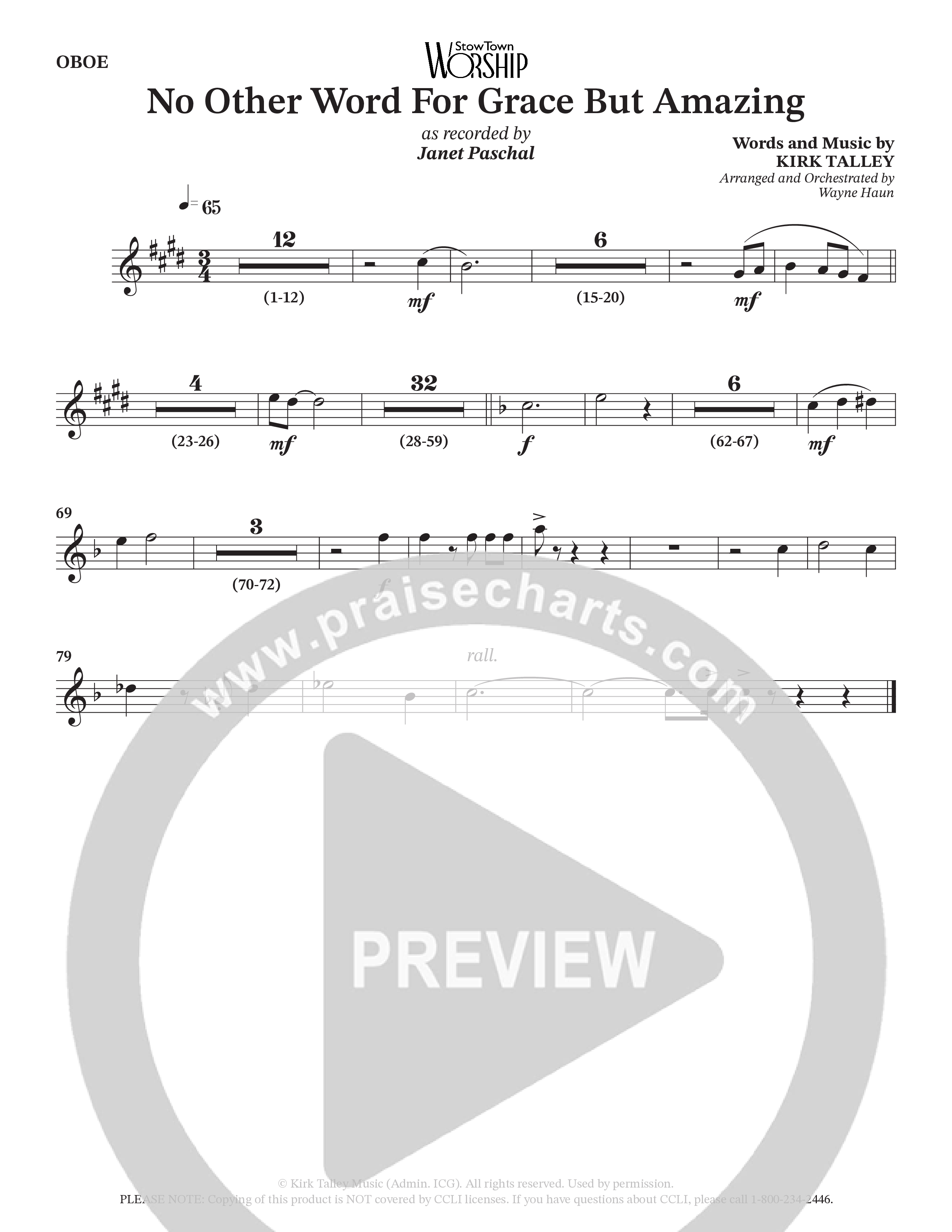 No Other Word For Grace But Amazing (Choral Anthem SATB) Oboe (Janet Paschal / Houston's First Worship)