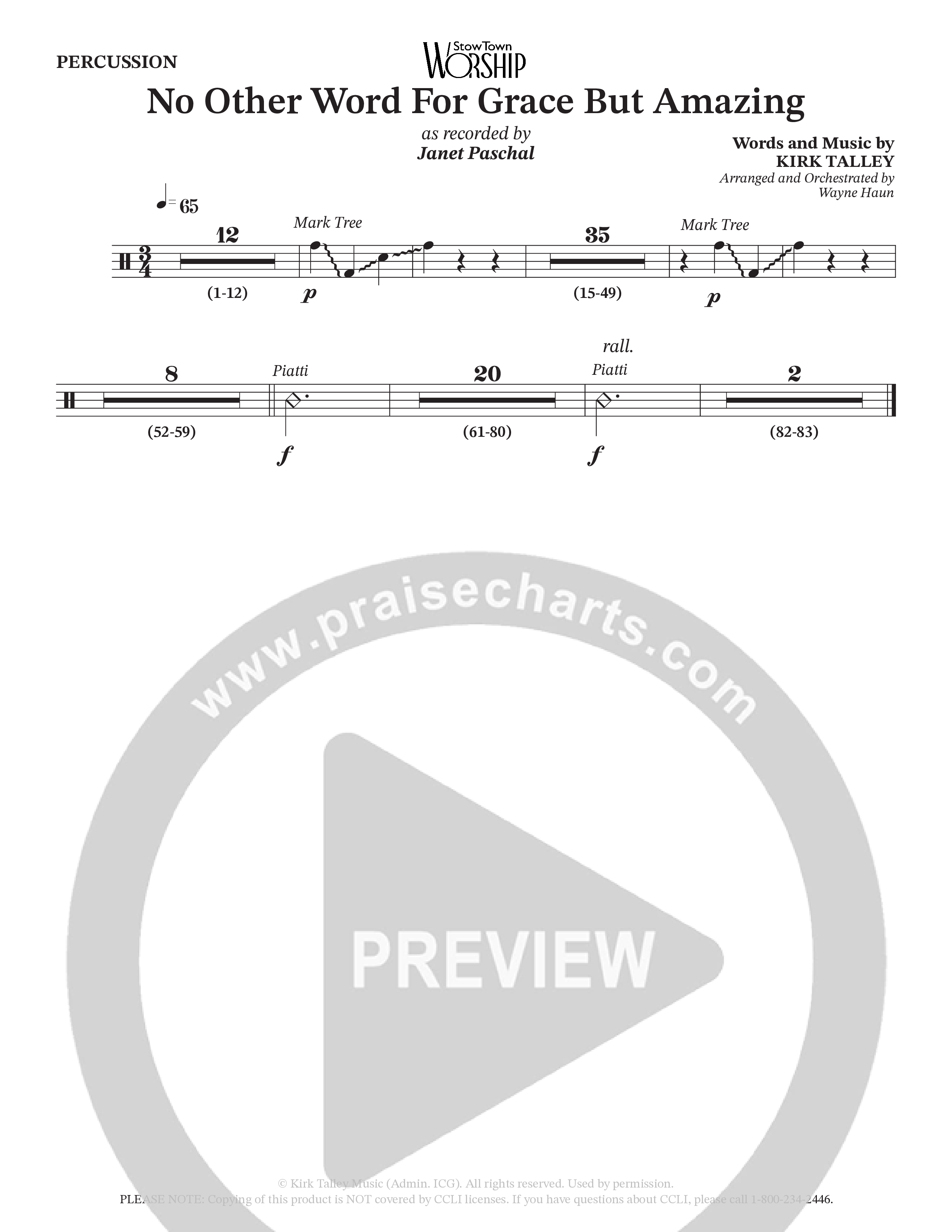 No Other Word For Grace But Amazing (Choral Anthem SATB) Percussion (Janet Paschal / Houston's First Worship)