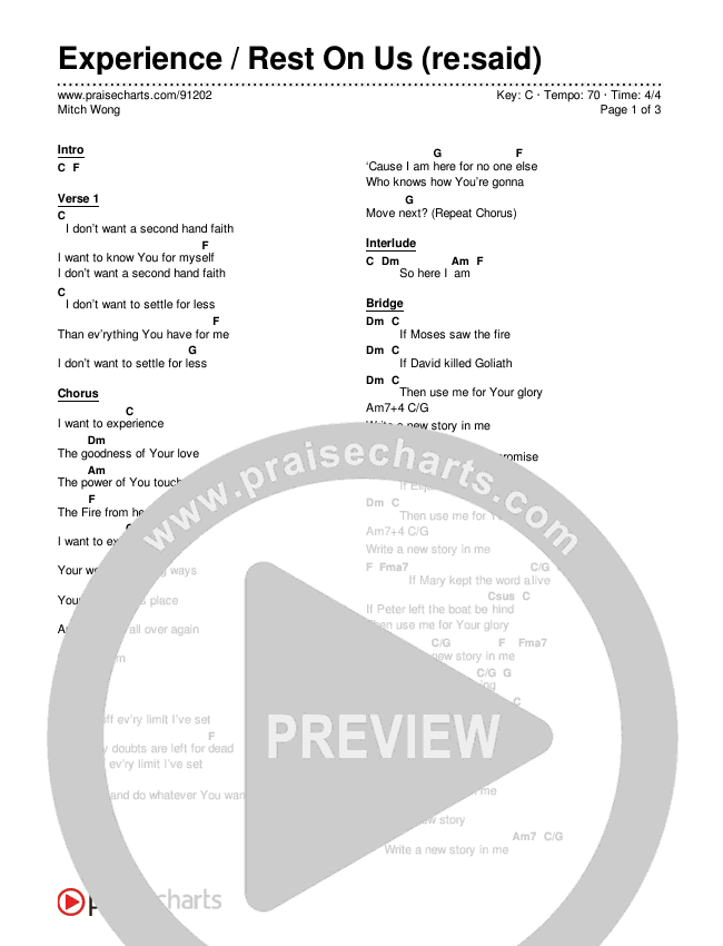 Experience / Rest On Us (re:said) Chord Chart (Mitch Wong)