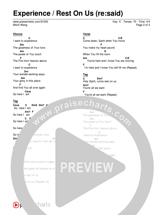 Experience / Rest On Us (re:said) Chord Chart (Mitch Wong)