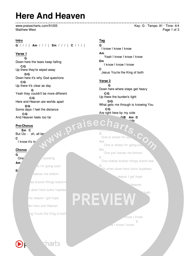 Here And Heaven Chords & Lyrics (Matthew West)