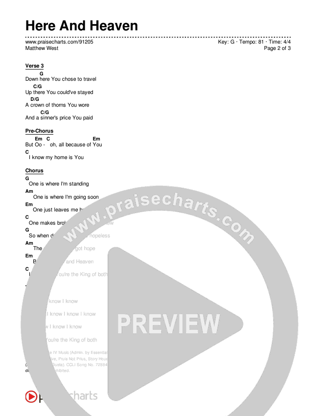 Here And Heaven Chords & Lyrics (Matthew West)
