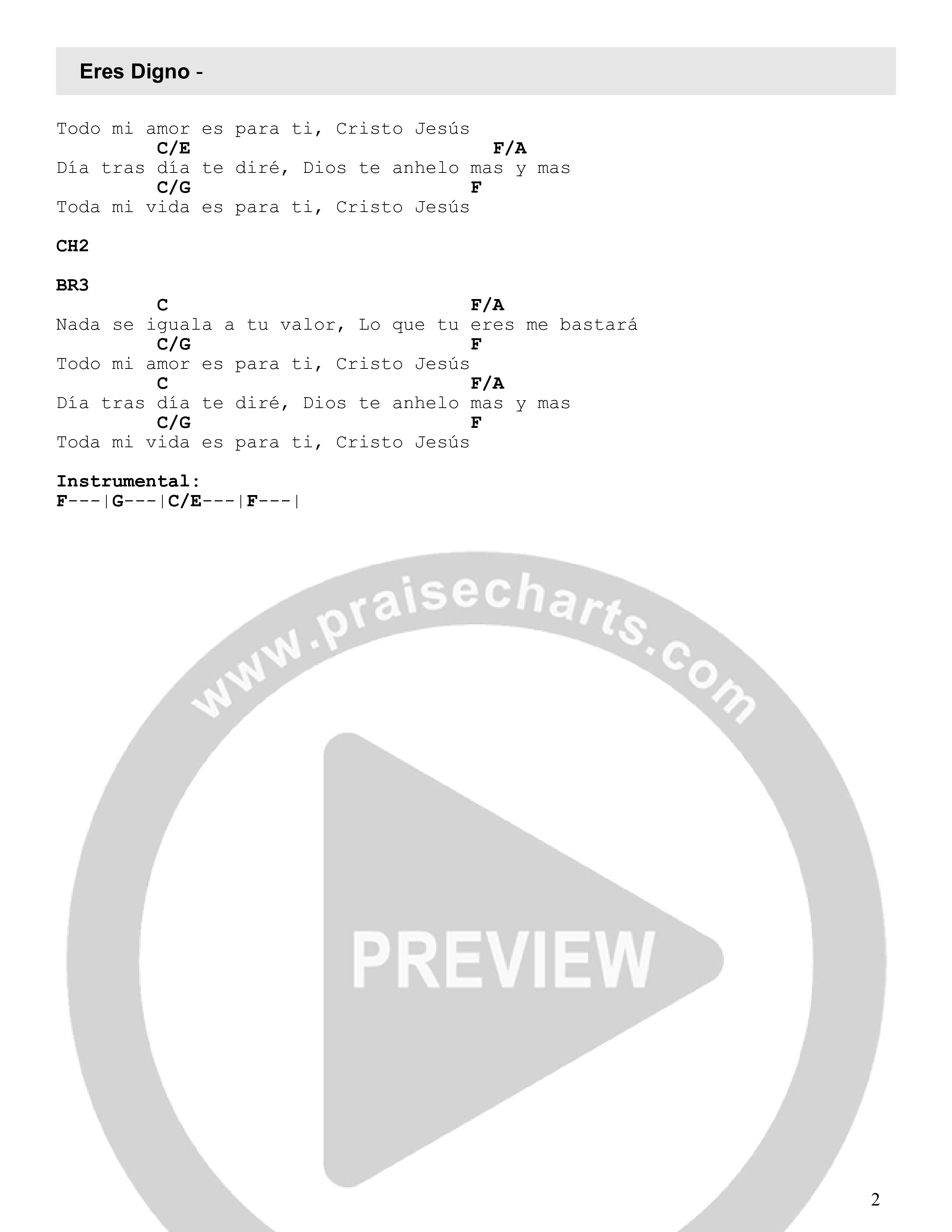 Eres Digno (The Worthy One) Chord Chart (New Life Worship Español)