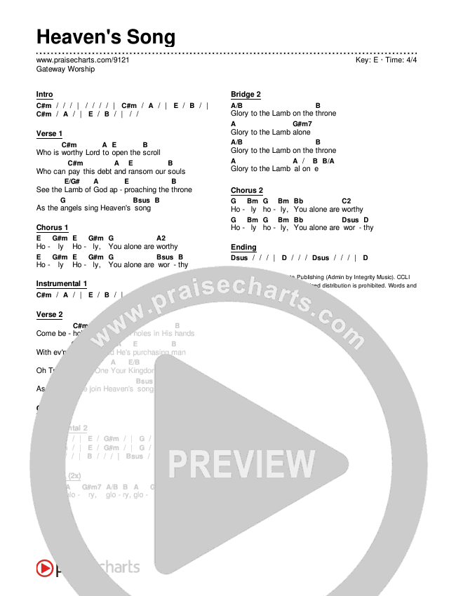Heaven's Song Chords & Lyrics (Gateway Worship)