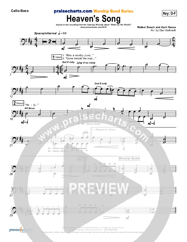 Heaven's Song Cello/Bass (Gateway Worship)