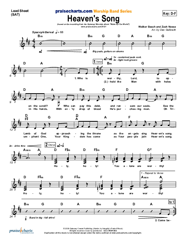 Heaven's Song Lead Sheet (Gateway Worship)