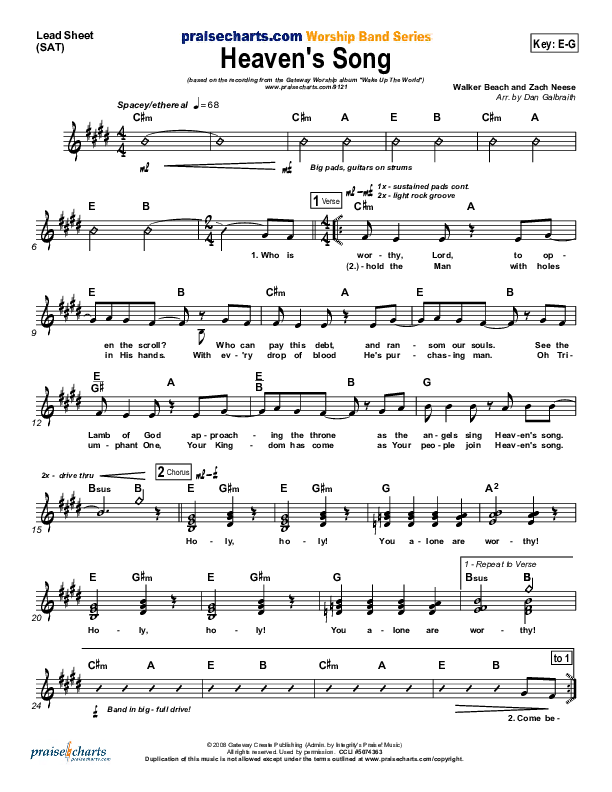 Heaven's Song Lead Sheet (Gateway Worship)