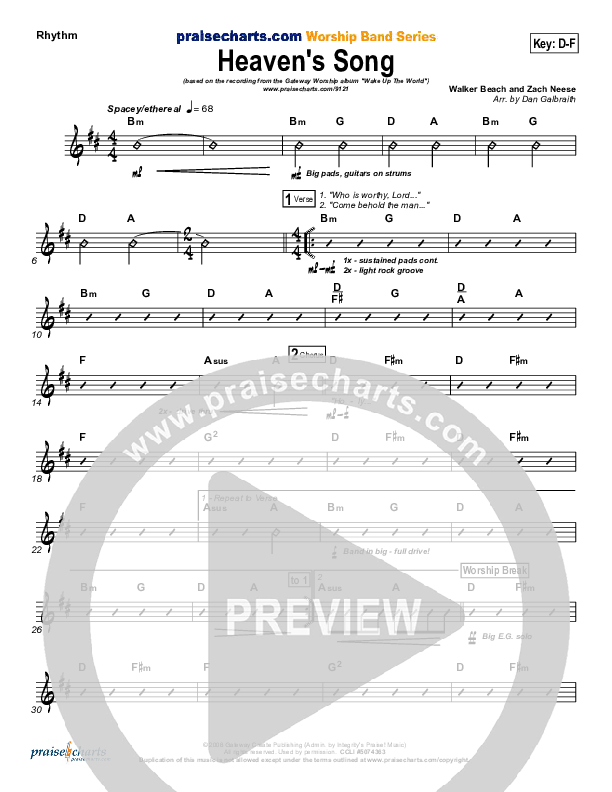 Heaven's Song Rhythm Chart (Gateway Worship)