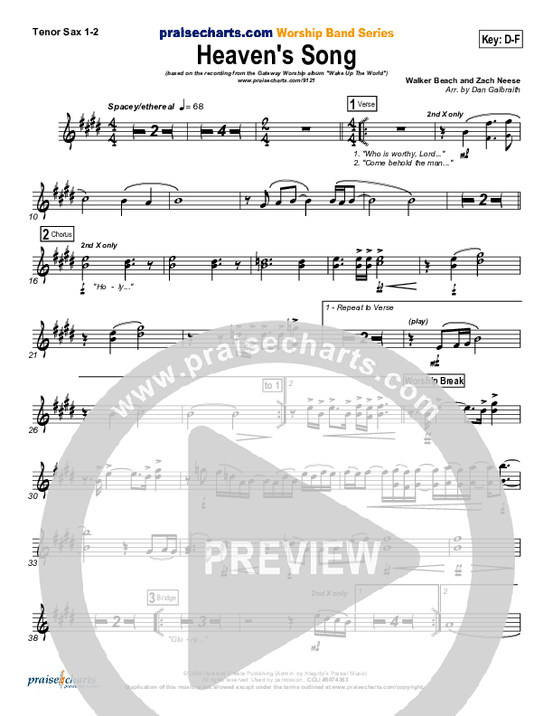 Heaven's Song Tenor Sax 1/2 (Gateway Worship)