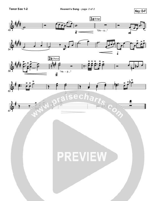 Heaven's Song Tenor Sax 1/2 (Gateway Worship)