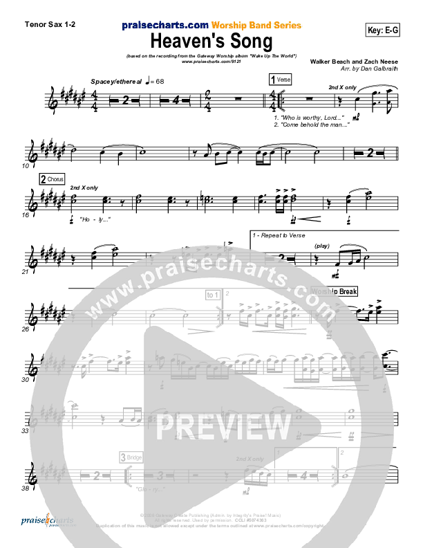 Heaven's Song Tenor Sax 1/2 (Gateway Worship)
