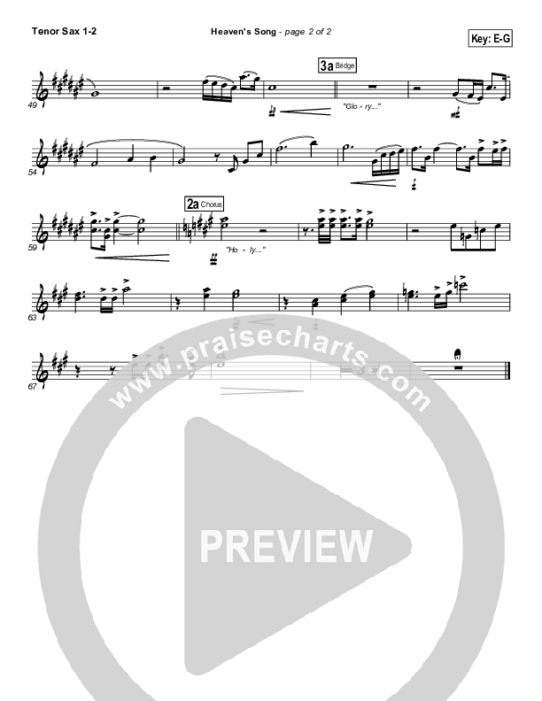 Heaven's Song Tenor Sax 1/2 (Gateway Worship)