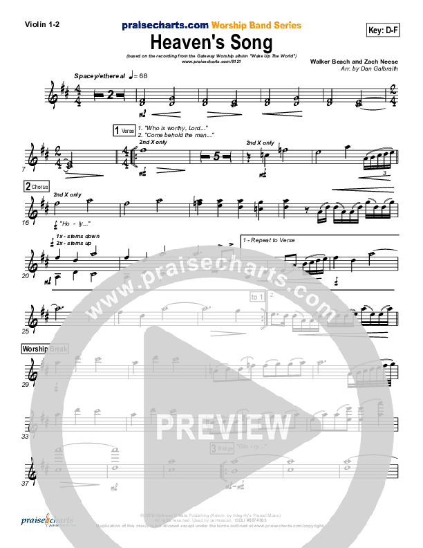 Heaven's Song Violin 1/2 (Gateway Worship)