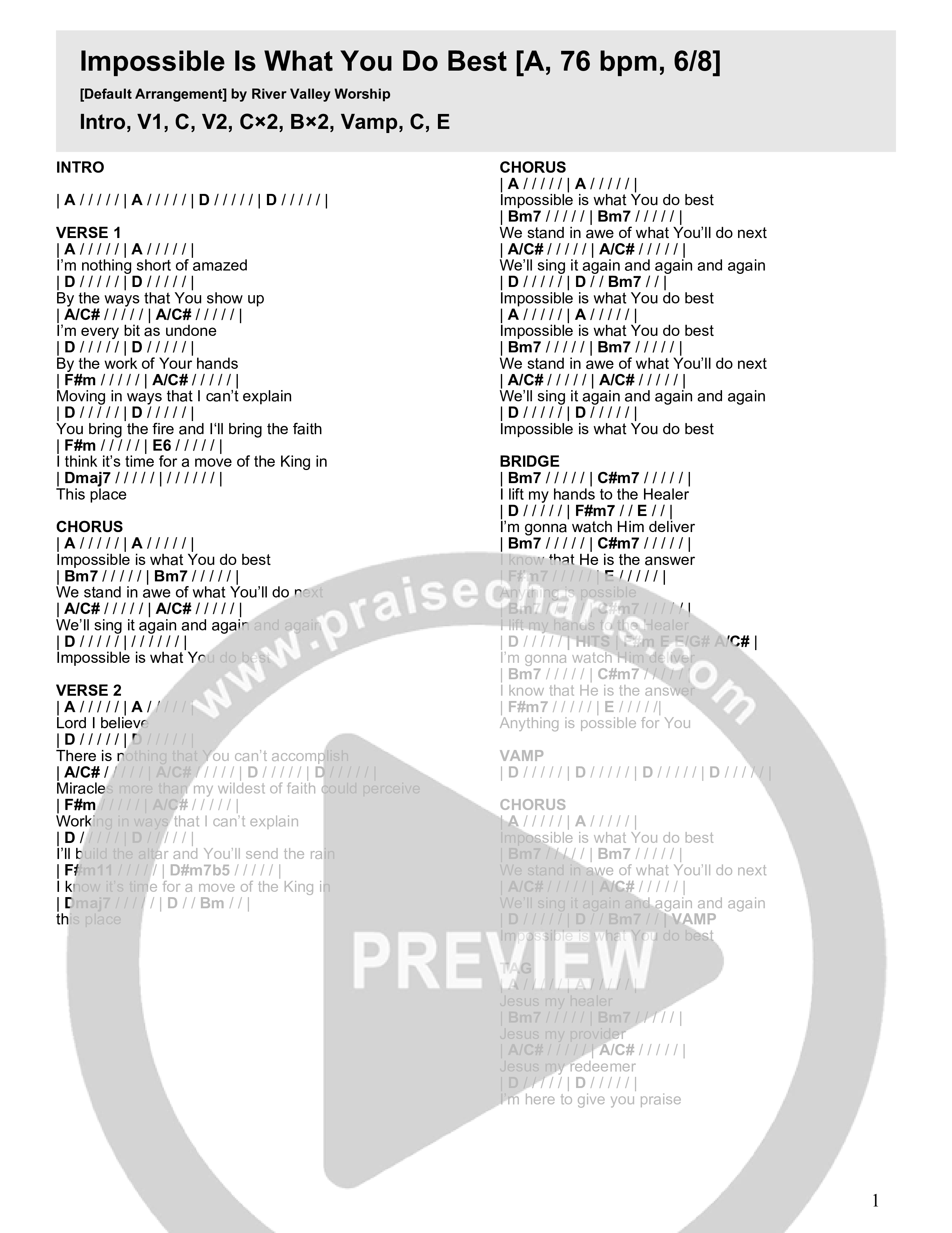 Impossible Is What You Do Best Chord Chart (River Valley Worship)