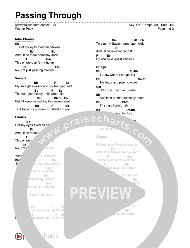 Passing Through Chord Chart (Warren Peay)